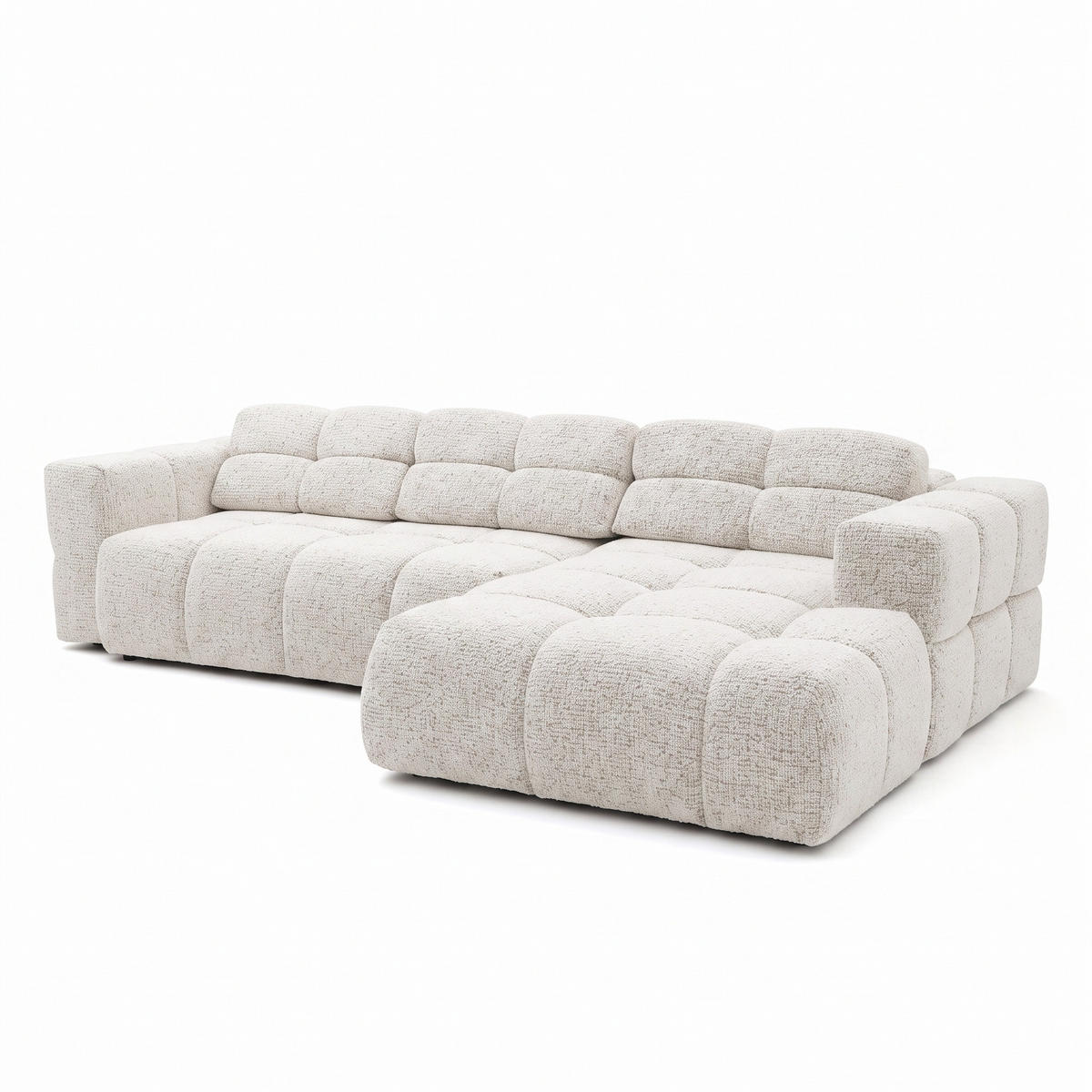 ECKSOFA TENDER Rechts mit Schlaffunktion und Verstellbare Kopfstützen, Chenille beige - Beige/Schwarz, Holz/Kunststoff (176/315cm) - Muffo