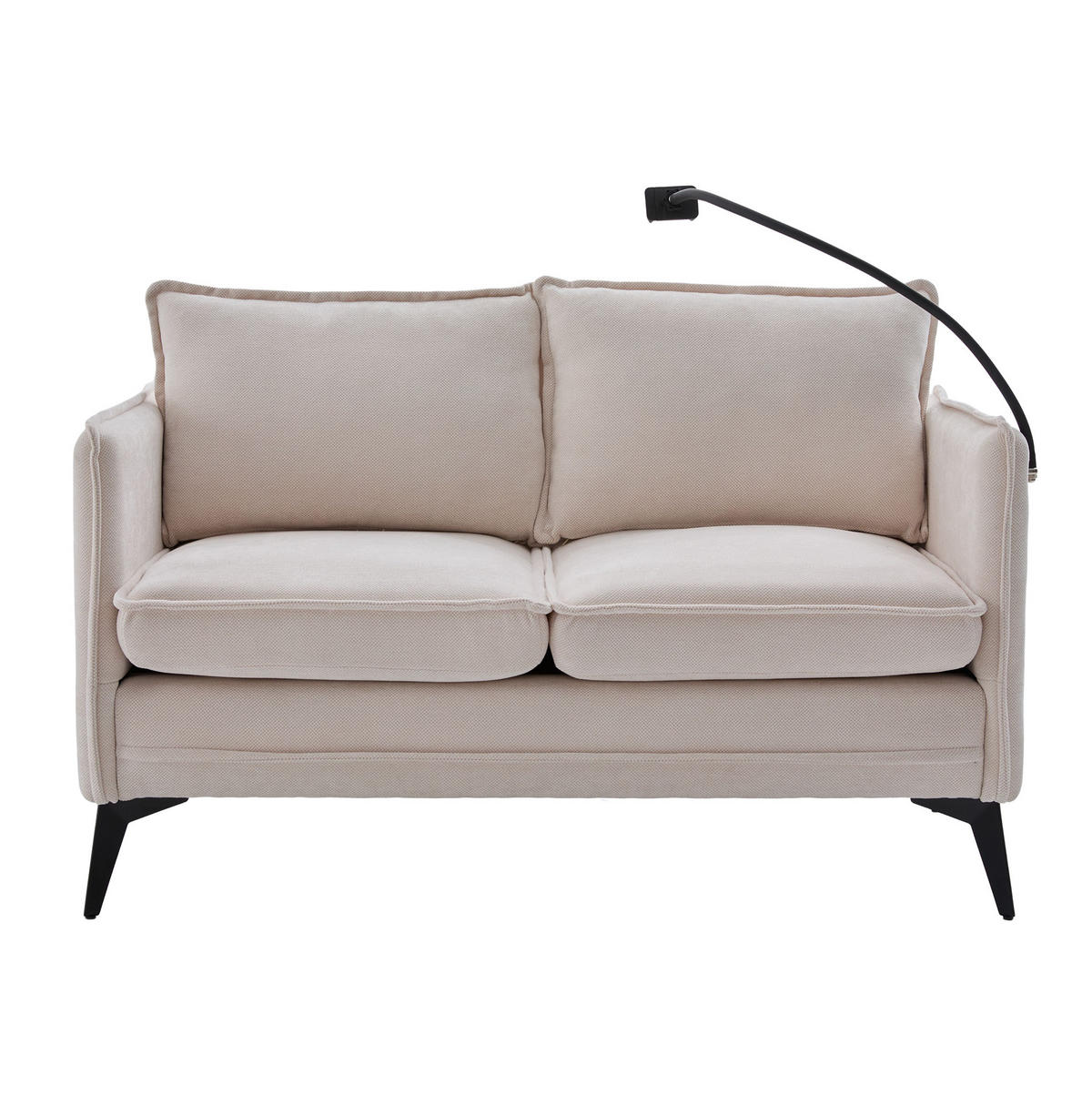 SOFA 2-Sitzer modernes Design mit Handy-Halterung Beige Chenille 127/69/66 cm - Beige, Textil (127/66/69cm) - OKWISH