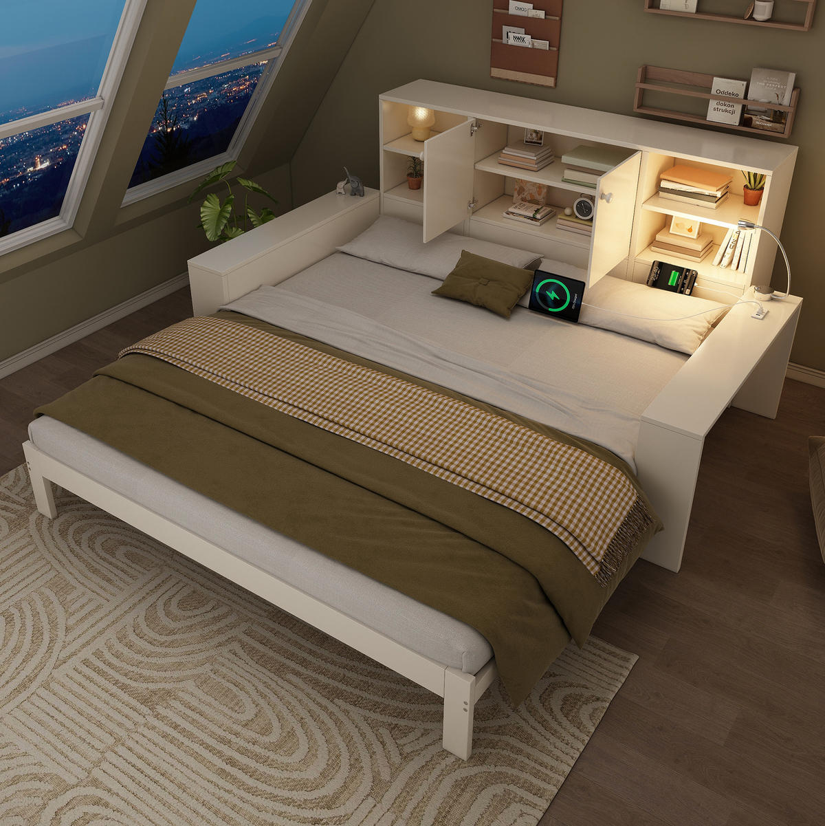 JUGENDBETT Tagesbett 90/200 cm aus MDF und Sperrholz mit Ausziehbett Stauraum und USB-Anschlüssen Weiß - Weiß, Holzwerkstoff (90/200cm) - Modenvie