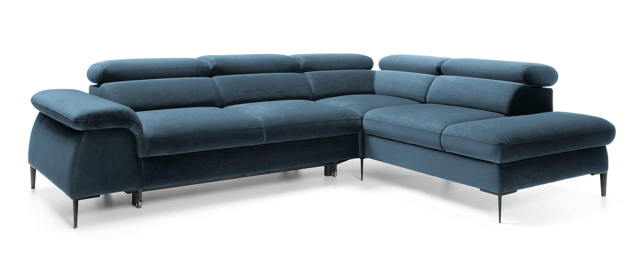 SCHLAFSOFA 280 cm Amaro L mit verstellbaren Kopfstützen, Rechts, Dunkelblau - Dunkelblau, Holz (214/280cm) - Emporius