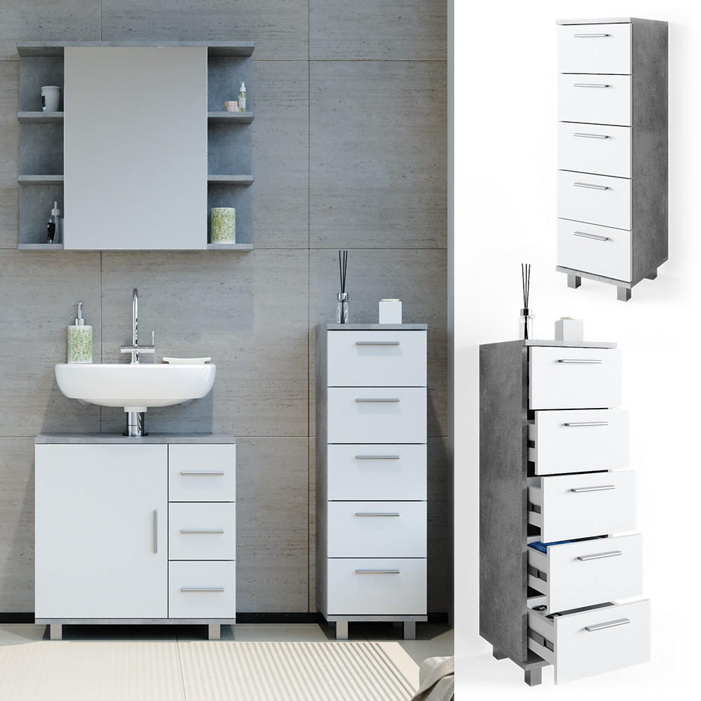 BADSCHRANK Ilias Beton 30 x 95 cm - Schieferfarben, Holzwerkstoff (30/95/30cm) - Vicco