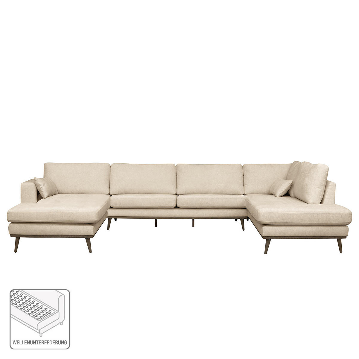 WOHNLANDSCHAFT mit Longchair - Eichefarben/Creme, Eichenholz/Textil (371/81/219cm) - home24