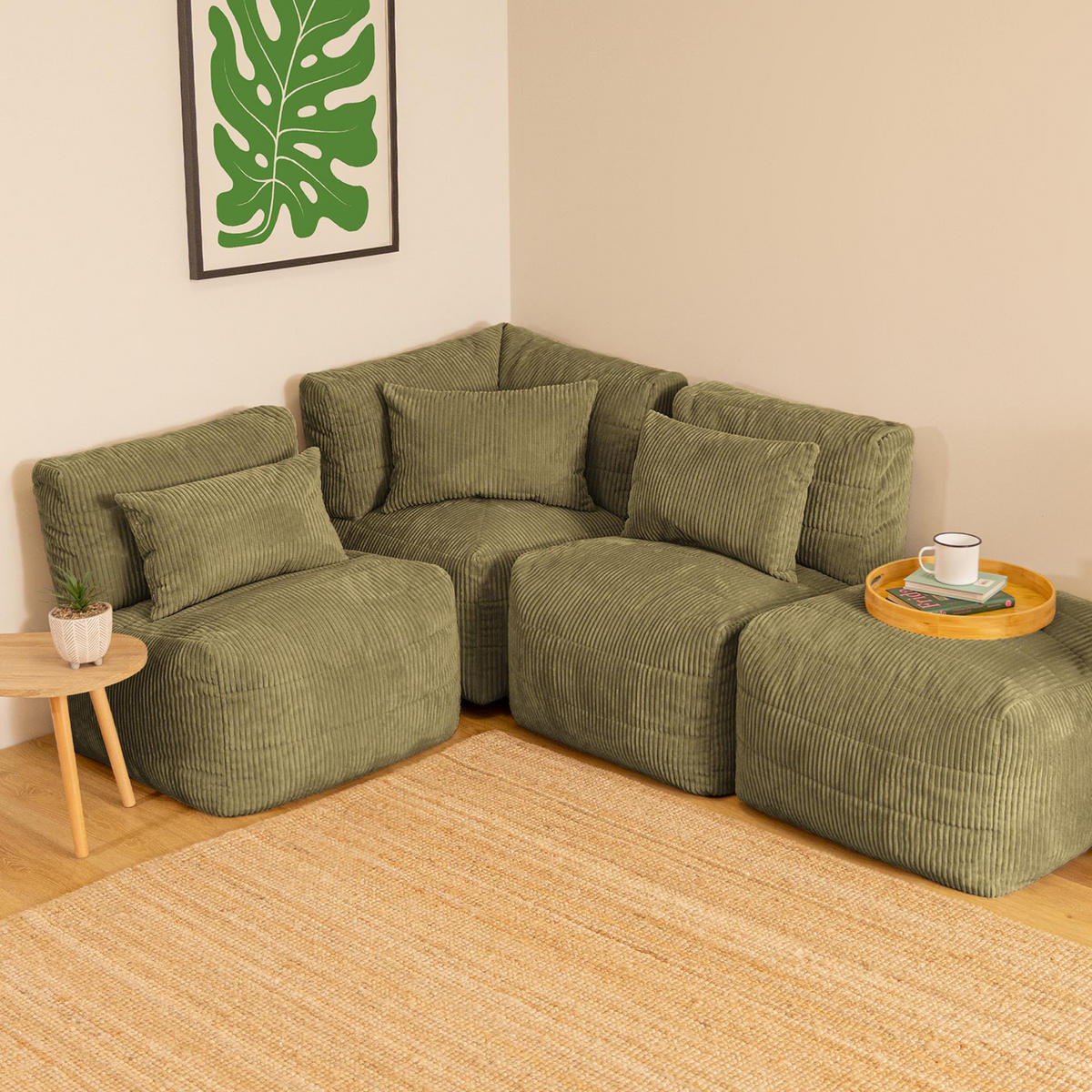 SITZSACK-SOFA 4-tlg. modular cord Noa - Salbeigrün, Textil (303/70/78cm) - icon