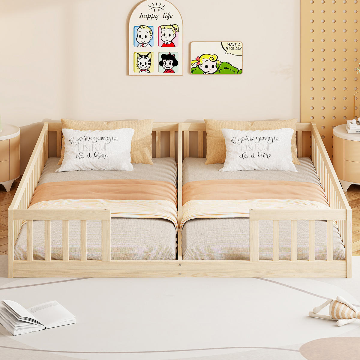 BODENBETT 90/200 cm DE-03167, als 2er-Set mit Gitter und Lattenrost, in Natur - Naturfarben, Holz/Holzwerkstoff (90/200cm) - ComfortXL