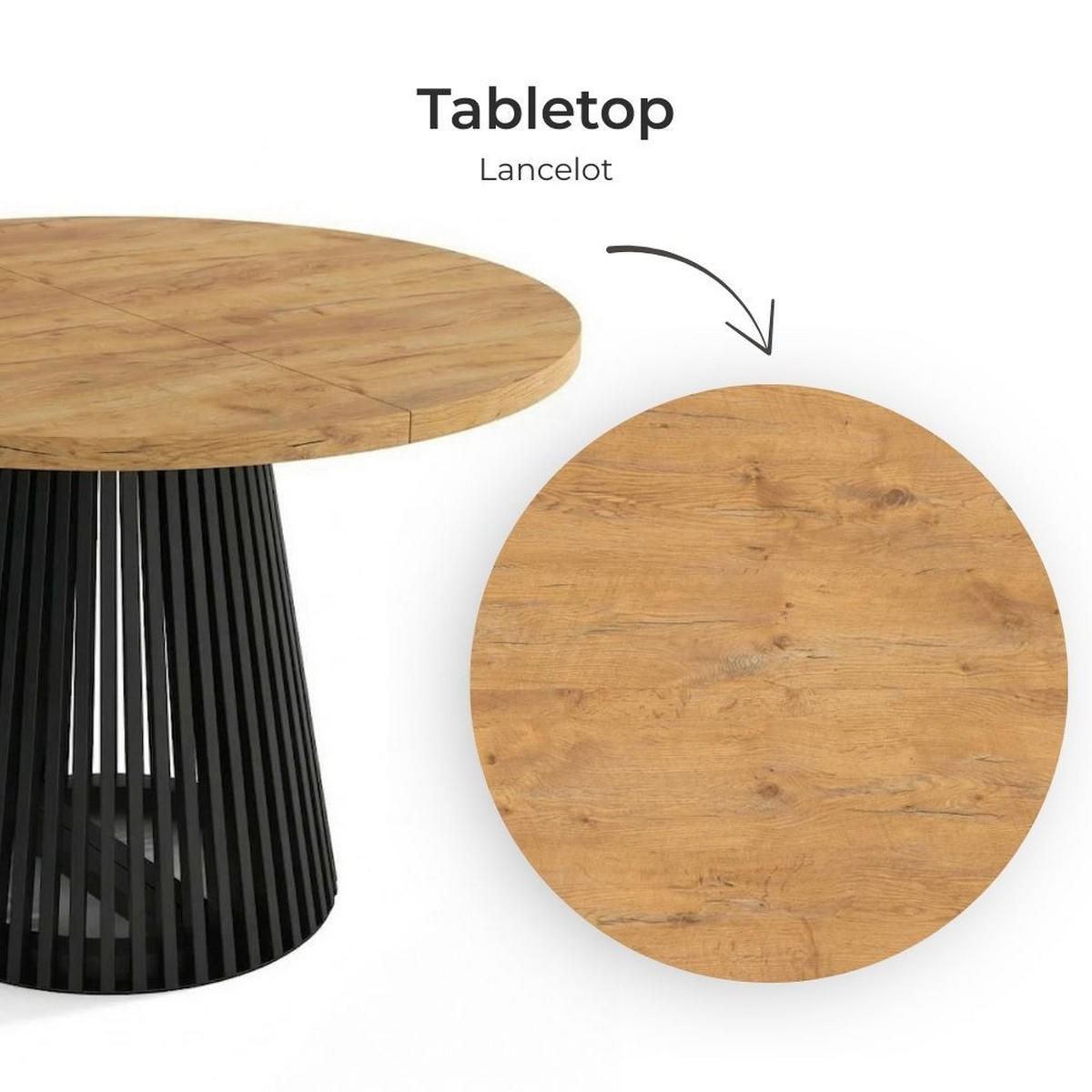 ESSTISCH runder ausziehbarer Tisch für Esszimmer DOVER 100 / 150 cm, Farbe: Eiche Lancelot / Schwarz - Hellbraun/Schwarz, Holz (150/100/77cm) - Dekori_Interiors