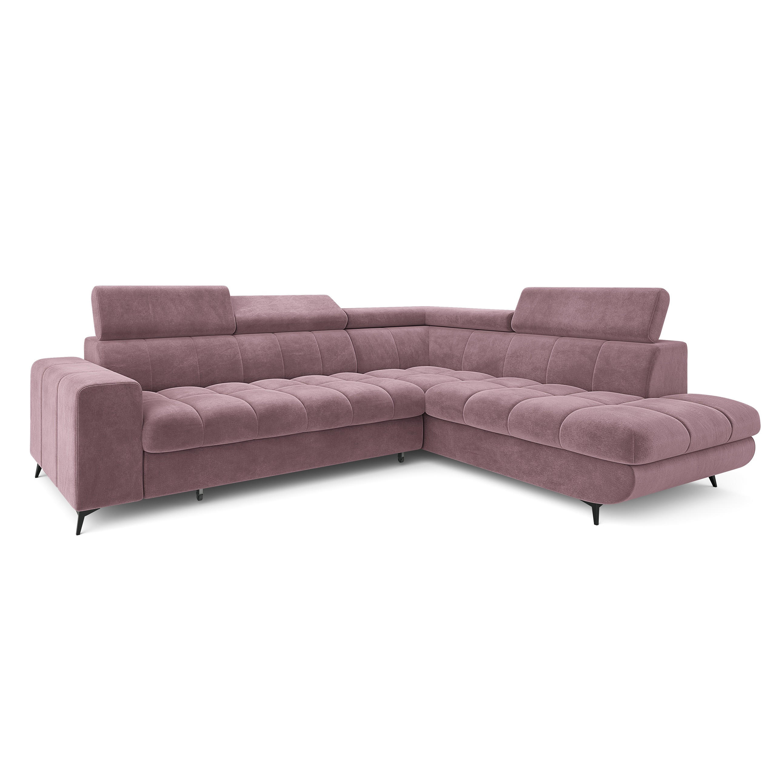 ECKSOFA MORIVA R-S Lila Velours-Stoff mit Schlaffunktion - Lila, Holz (253/190cm) - MASSENO