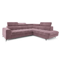 ECKSOFA MORIVA R-S Lila Velours-Stoff mit Schlaffunktion - Lila, Holz (253/190cm) - MASSENO
