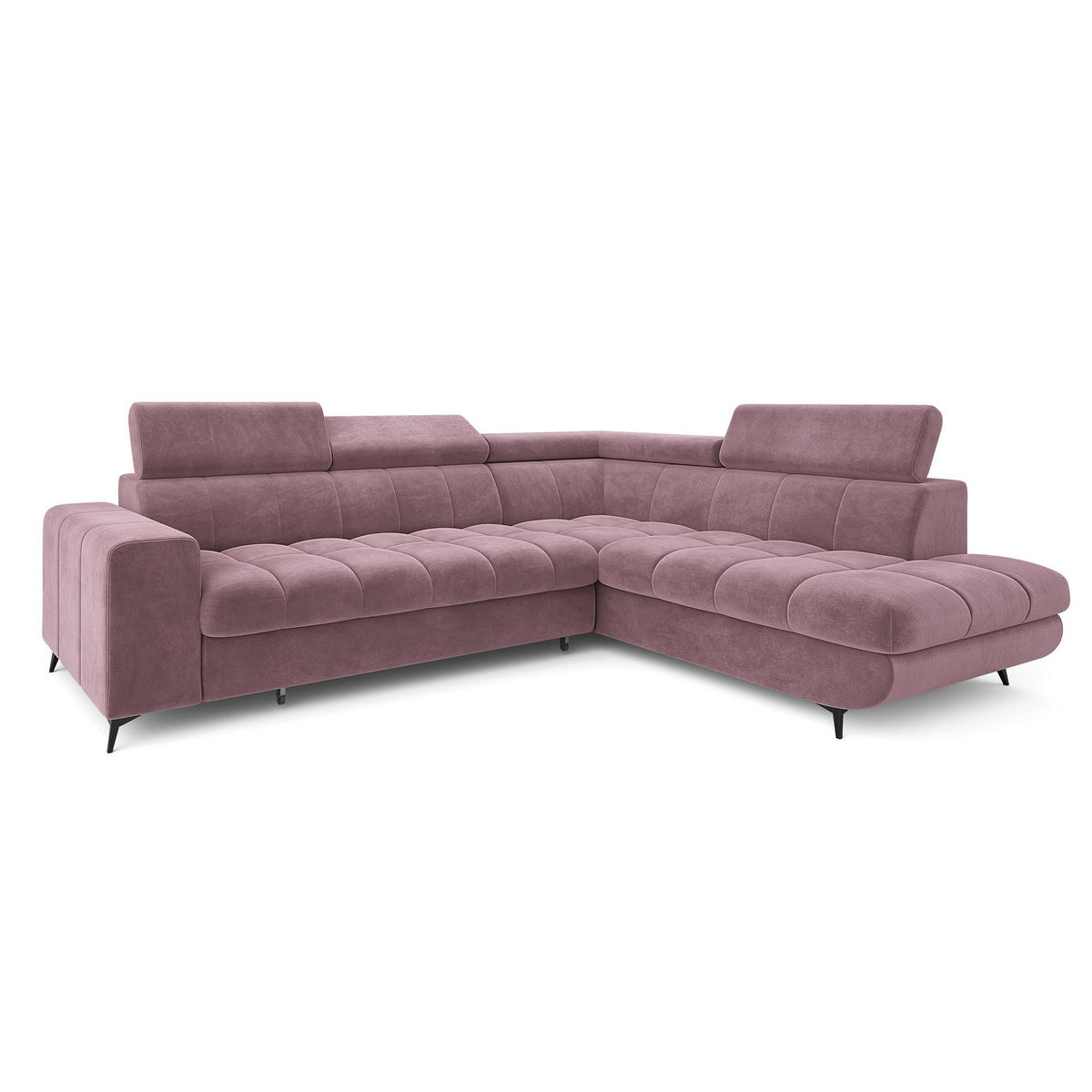ECKSOFA MORIVA R-S Lila Velours-Stoff mit Schlaffunktion - Lila, Holz (253/190cm) - MASSENO