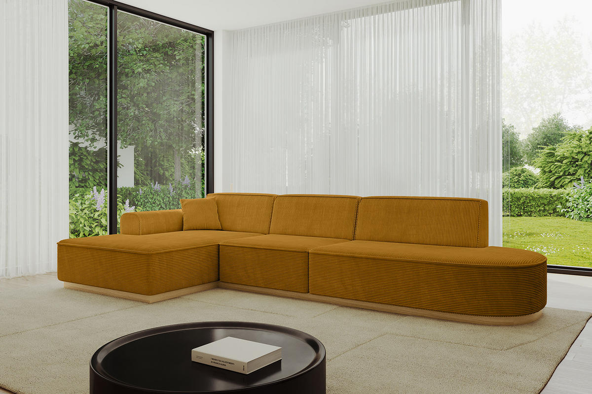 ECKSOFA Ottomane Links IREA-L2-v2 - 327x165x80 cm Senfgelb - Grün, Holzwerkstoff/Textil (327/165cm) - ALTDECOR