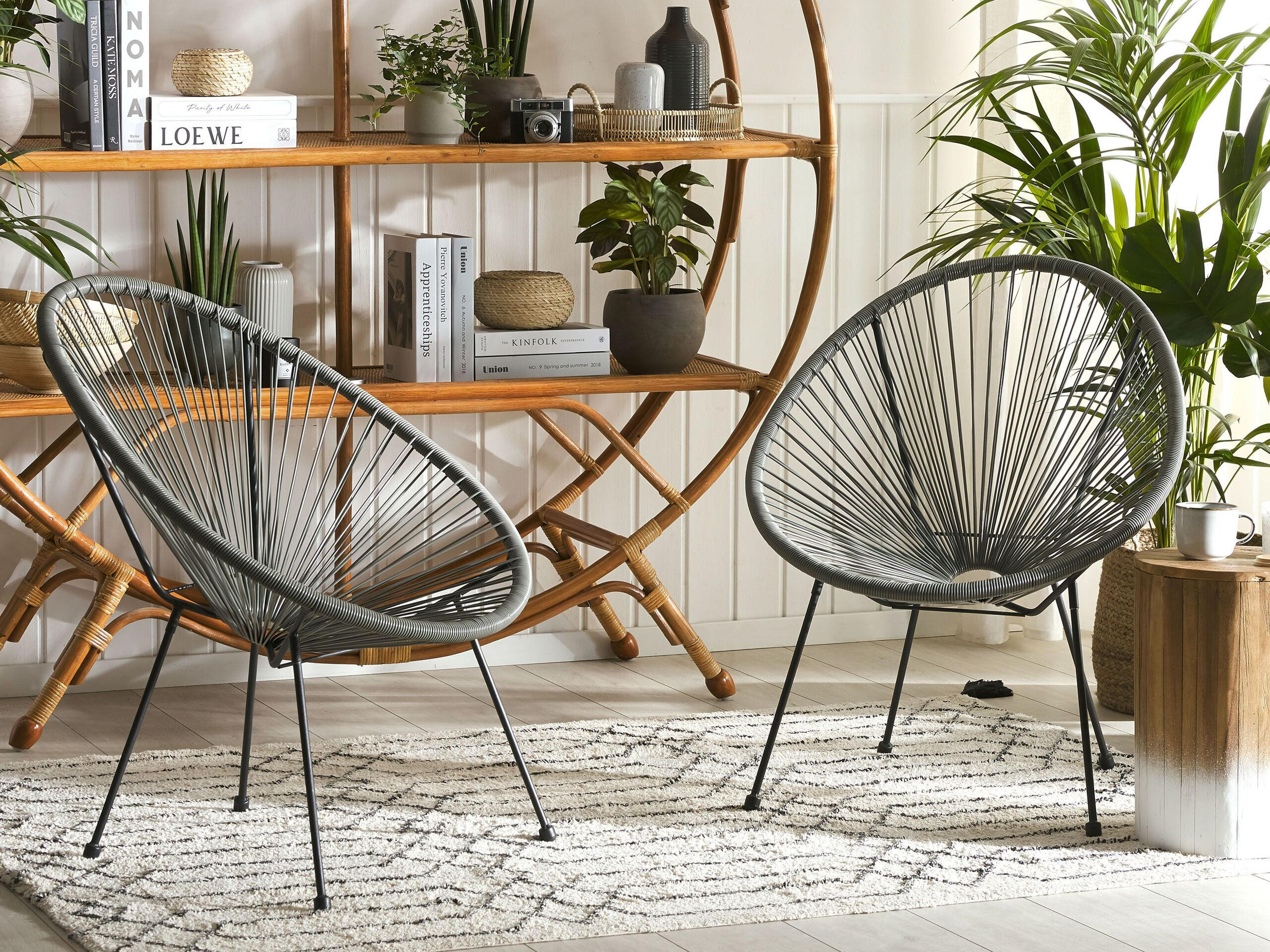 RATTANSTUHL 2er-SET Kunststoff dunkelgrau 70 cm Acapulco II - Dunkelgrau/Schwarz, Kunststoff (70/87/90cm) - Beliani