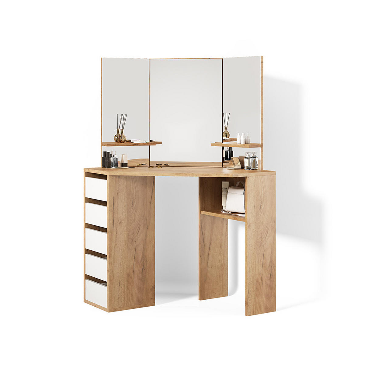 ECKSCHMINKTISCH Enna Goldkraft Eiche 110 cm - Honigeiche, Holzwerkstoff (110/141.5/54cm) - Livinity®