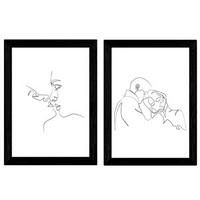 POSTER Set Mit 2 Single-Line Kuss & Umarmung A4 Rahmenlos - Klar, Papier (29.7/5/21cm) - Nacnic