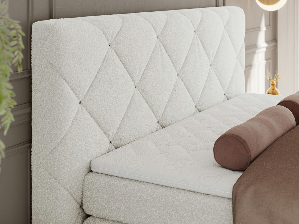 BOXBETT RITA 160/200 - Weiß Boucle - H3 - Weiß, Holz/Textil (160/200cm)