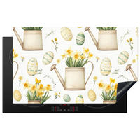 HERDABDECKPLATTE Gießkanne - Blumen - Eier Ceranfeldabdeckung 85x52 cm - Weiß, Kunststoff (85/52/0.2cm) - MuchoWow
