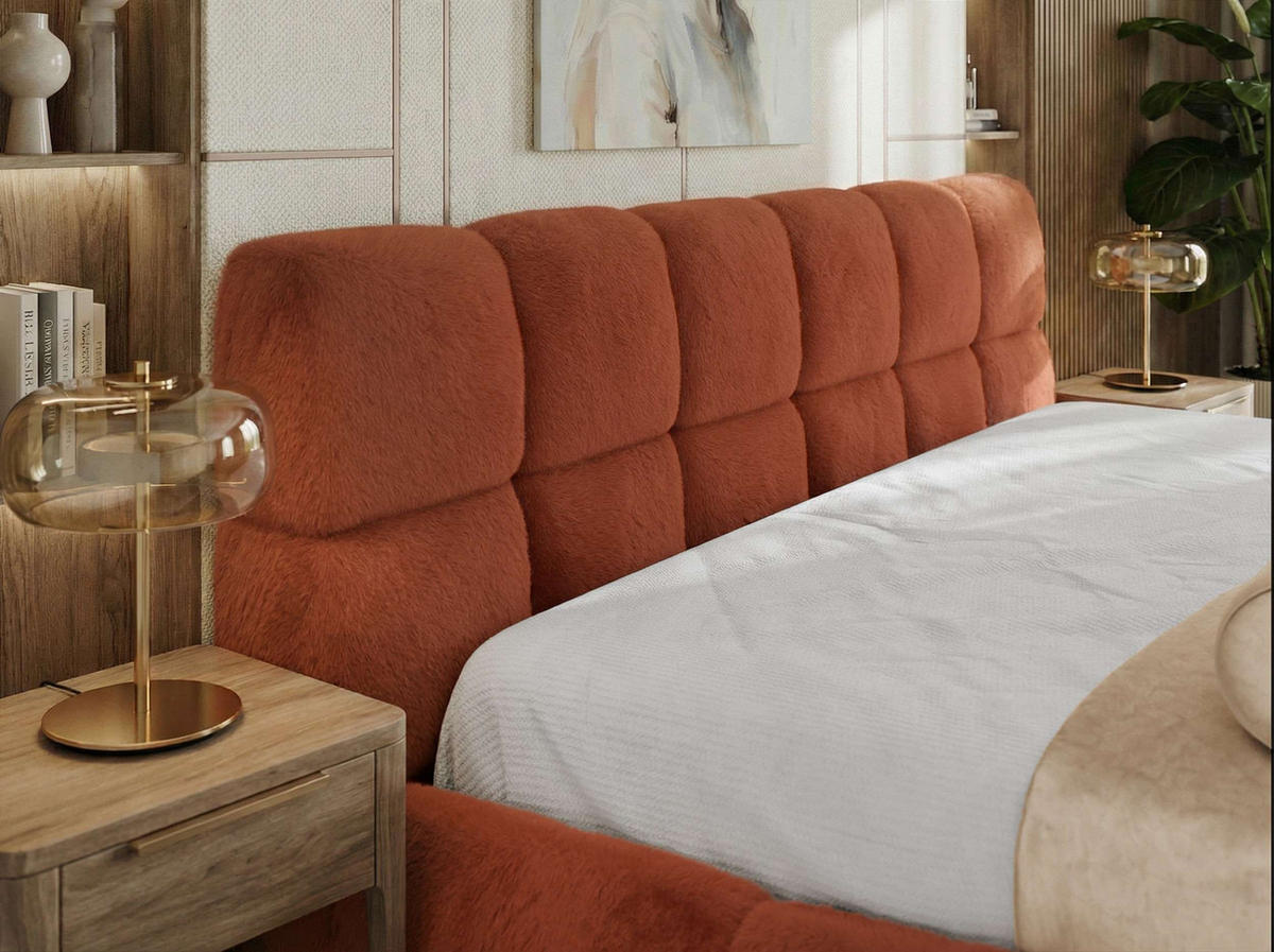 POLSTERBETT NIRA CLASSIC 180/200 - Orange Plüsch - ohne Matratze - Orange, Textil (180/200cm) - MKS
