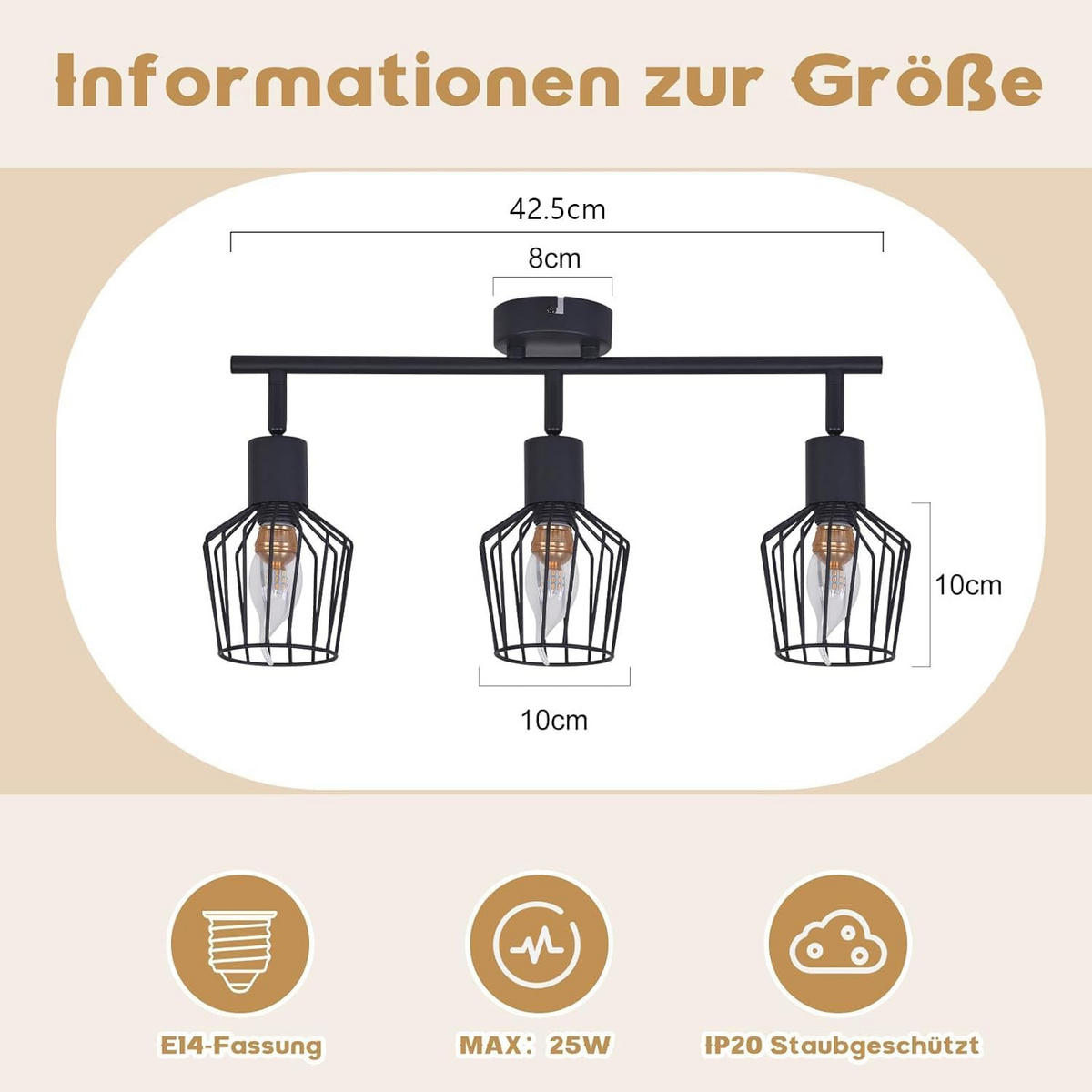 STRAHLER 3 Flammig 24*10*42.5 - Schwarz, Metall (42.5/24/10cm) - ZMH