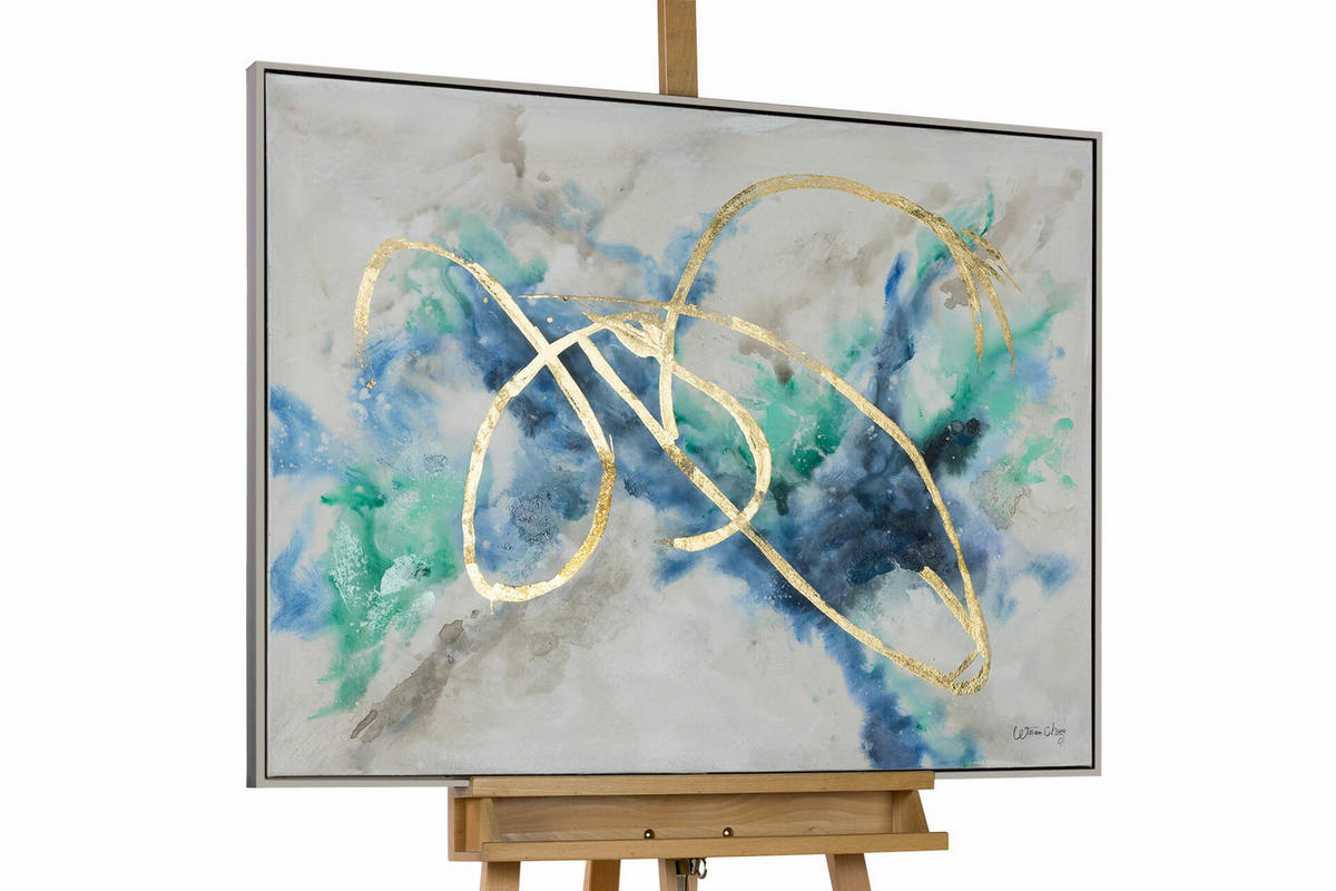 ACRYLBILD HANDGEMALT 103/78 cm - Türkis/Grau, Textil (102.5/77.5cm) - KUNSTLOFT