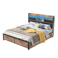 METALLBETT 140x200 cm, 4 Schubladen, LED-Beleuchtung - Schwarz, Textil/Metall (140/200cm)