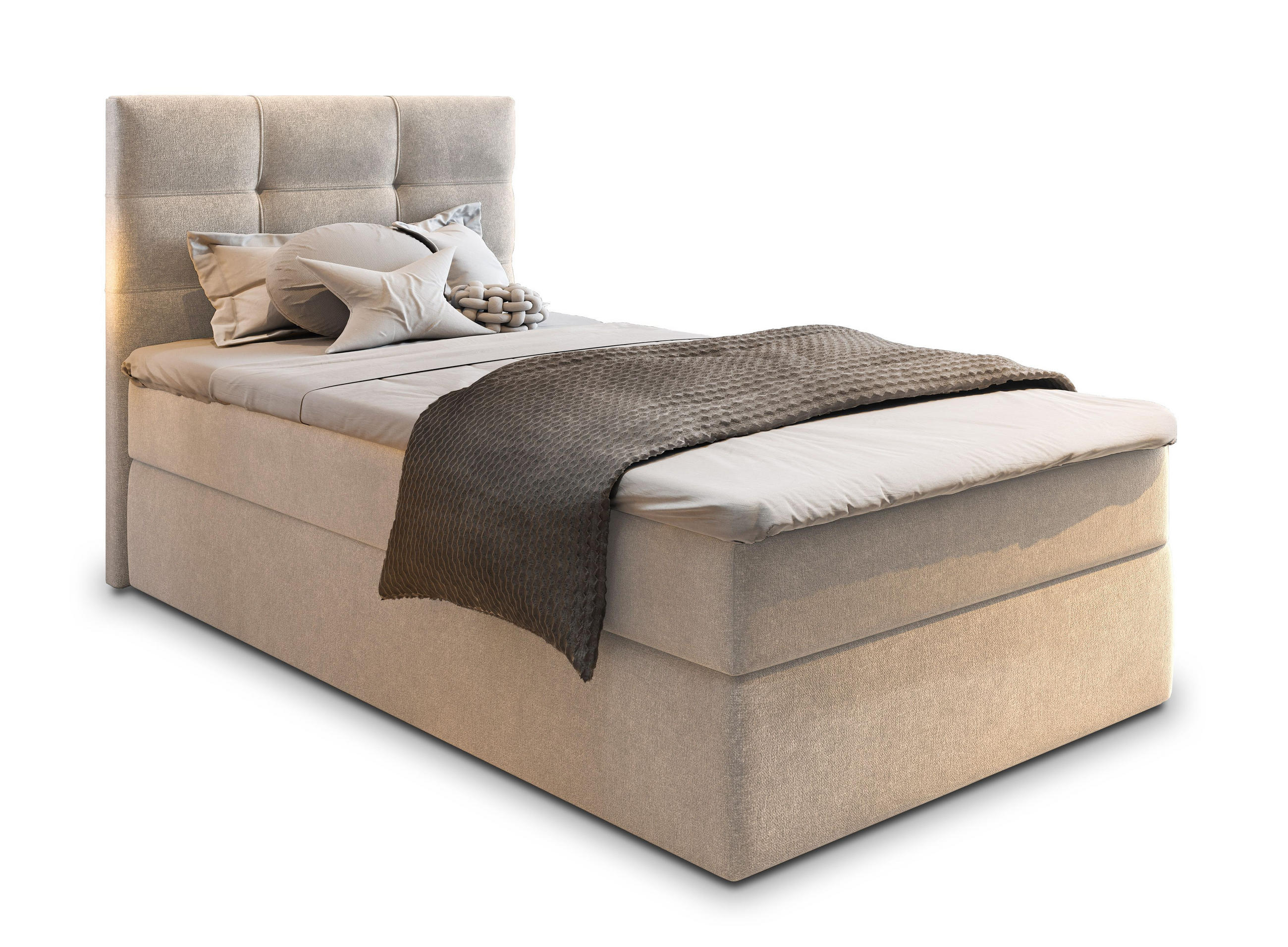 BOXBETT GLOS 100 100x200 cm mit Matratze und Topper - Beige - Beige, Holz (100/200cm) - MASSENO