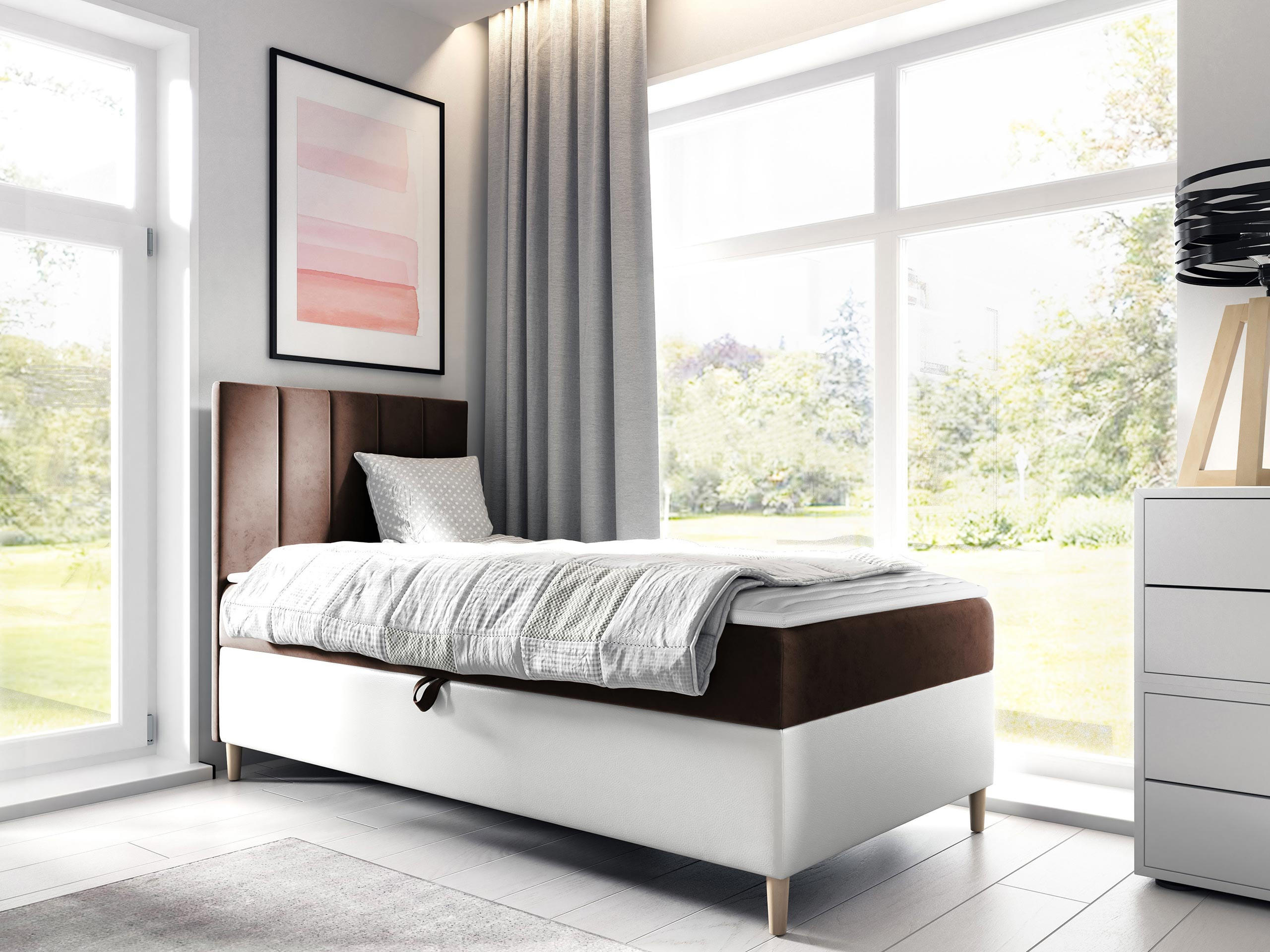 BOXBETT Maja Junior 1, Seite zum Öffnen des Bettkastens: Links - Weiß/Braun, Holz (90/200cm) - MIRJAN24