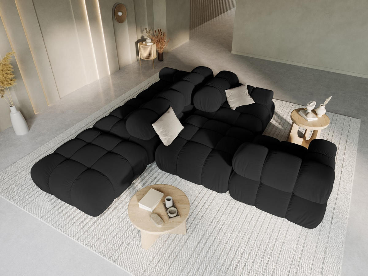 MODULARES-SOFA rechts Bellis aus Samt schwarz 4 Sitzplätze - Schwarz, Textil (94/63/282cm) - Micadoni