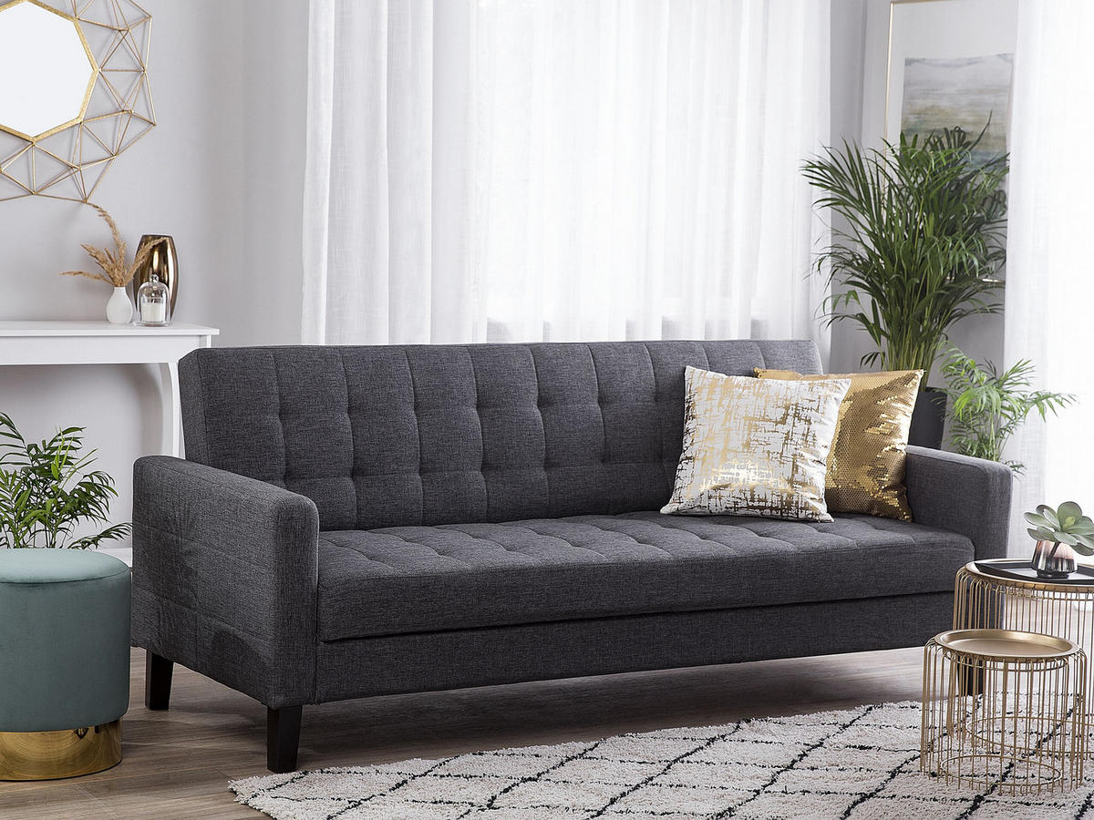 3-SITZER-SCHLAFSOFA Polsterbezug Dunkelgrau Vehkoo - Dunkelgrau, Textil (200/86/77cm) - Beliani