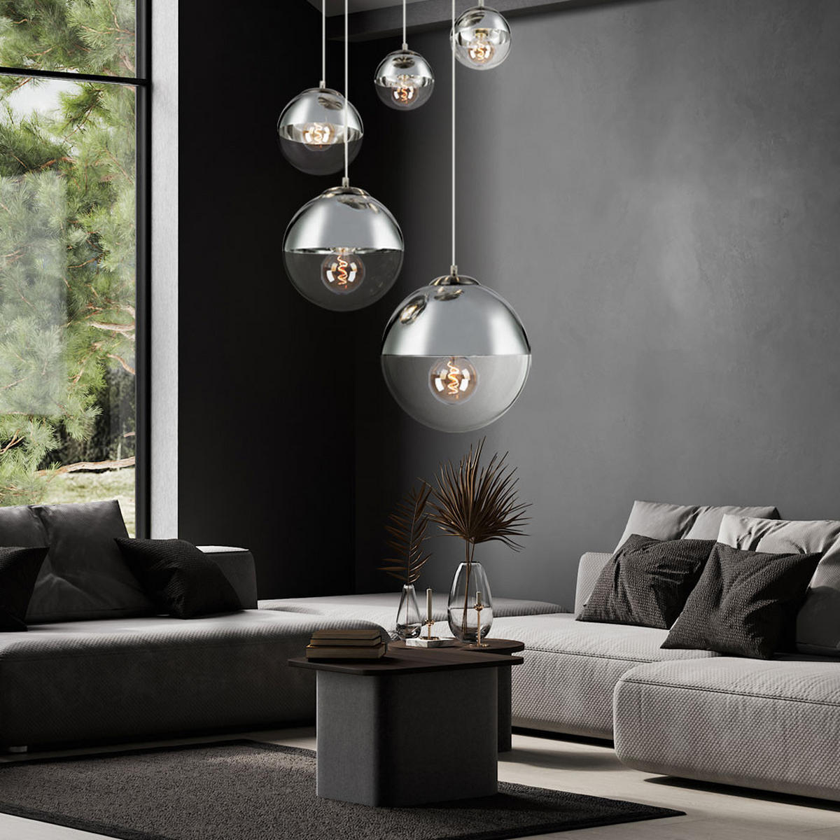 HÄNGELEUCHTE VARUS Silber matt - Silberfarben, Glas (65/65/150cm)