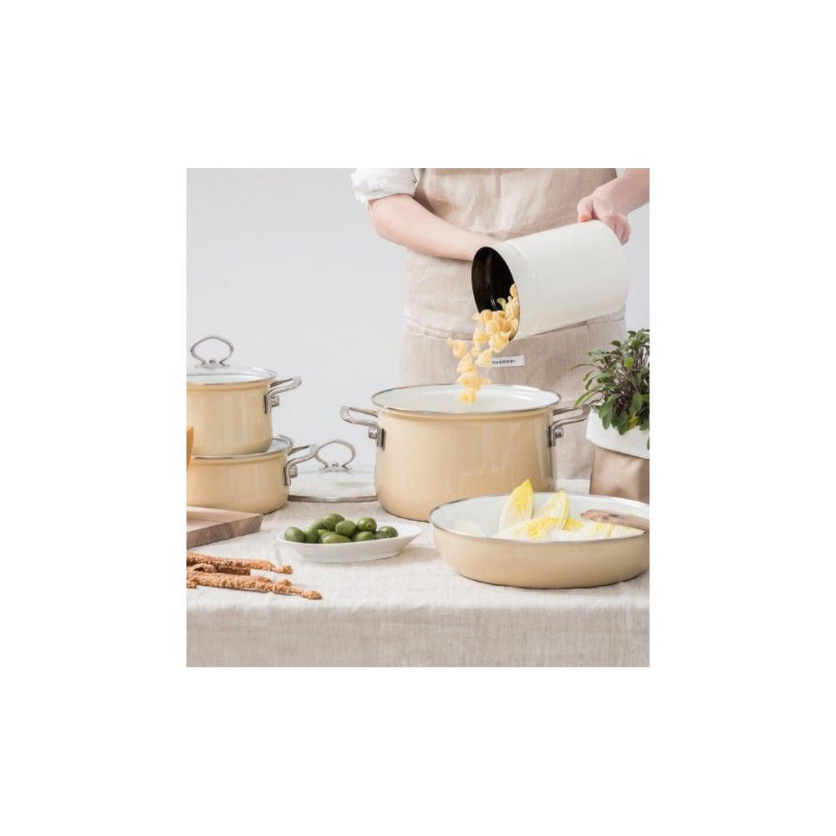 HOHER Topf mit Deckel 6,5l 24cm Avorio R0705011 - Creme, Glas (24cm) - Riess