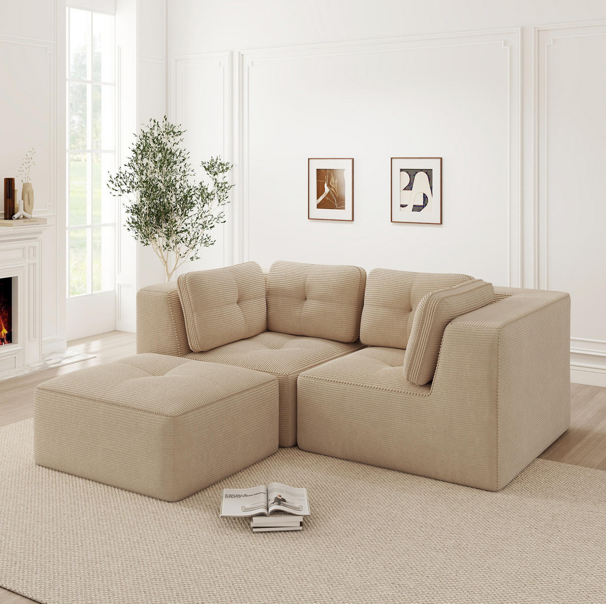 ECKSOFA modular Cord Beige - Beige, Kunststoff (177/208cm) - Meubliv