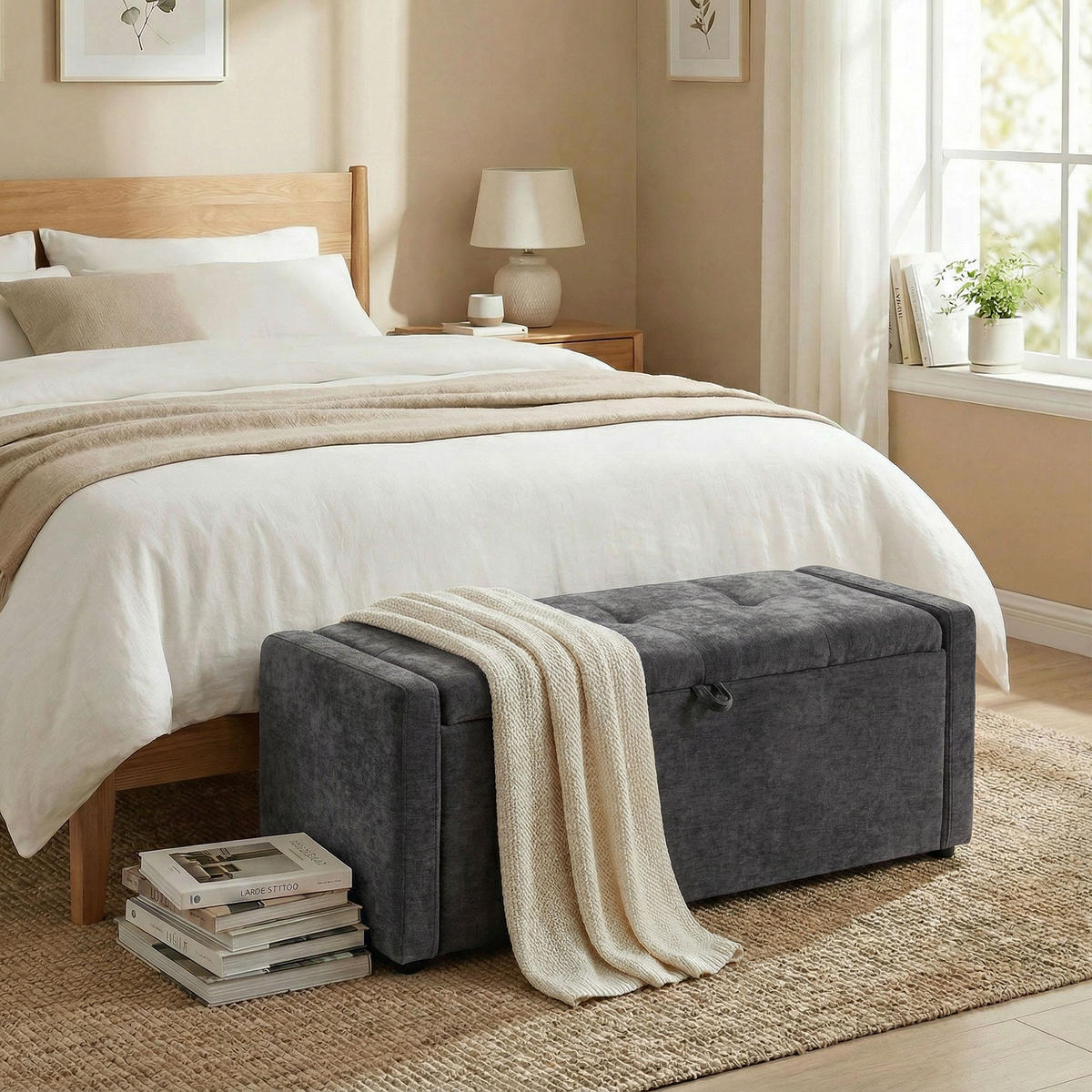 TRUHENBANK DE-16454 breit gepolstert mit Stauraum Dunkelgrau - Dunkelgrau, Textil (122/44/48cm) - ComfortXL