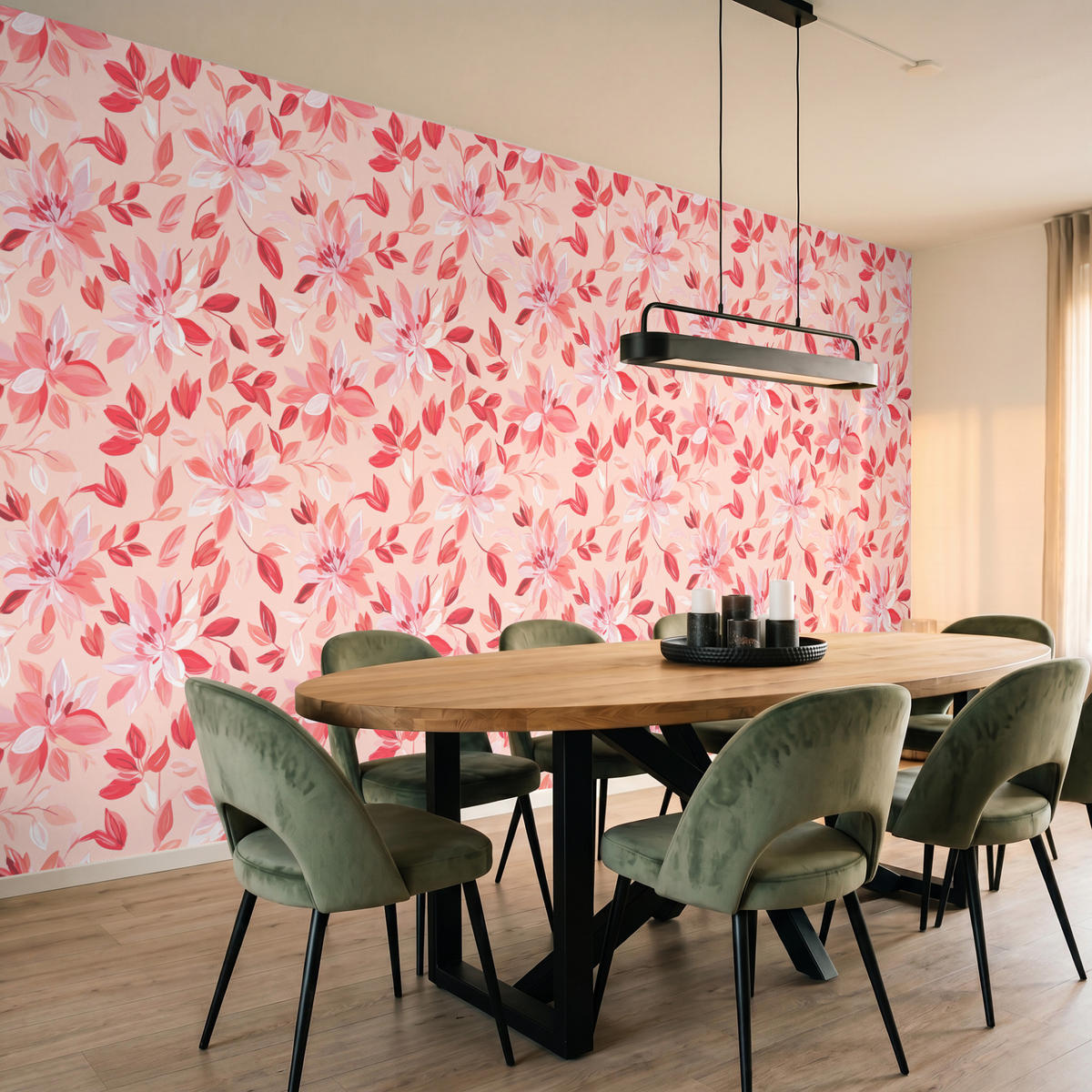 TAPETE - Botanisch - Blumen - Rot - 450x220 cm - Koralle, Papier (450/220cm) - OnlyWow