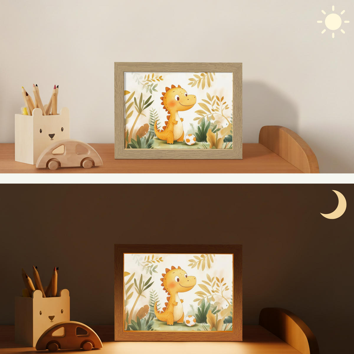 NACHTTISCHLAMPE Dino - Fußball - Orange 20x15 cm - Beige, Holzwerkstoff (8/20/15cm)