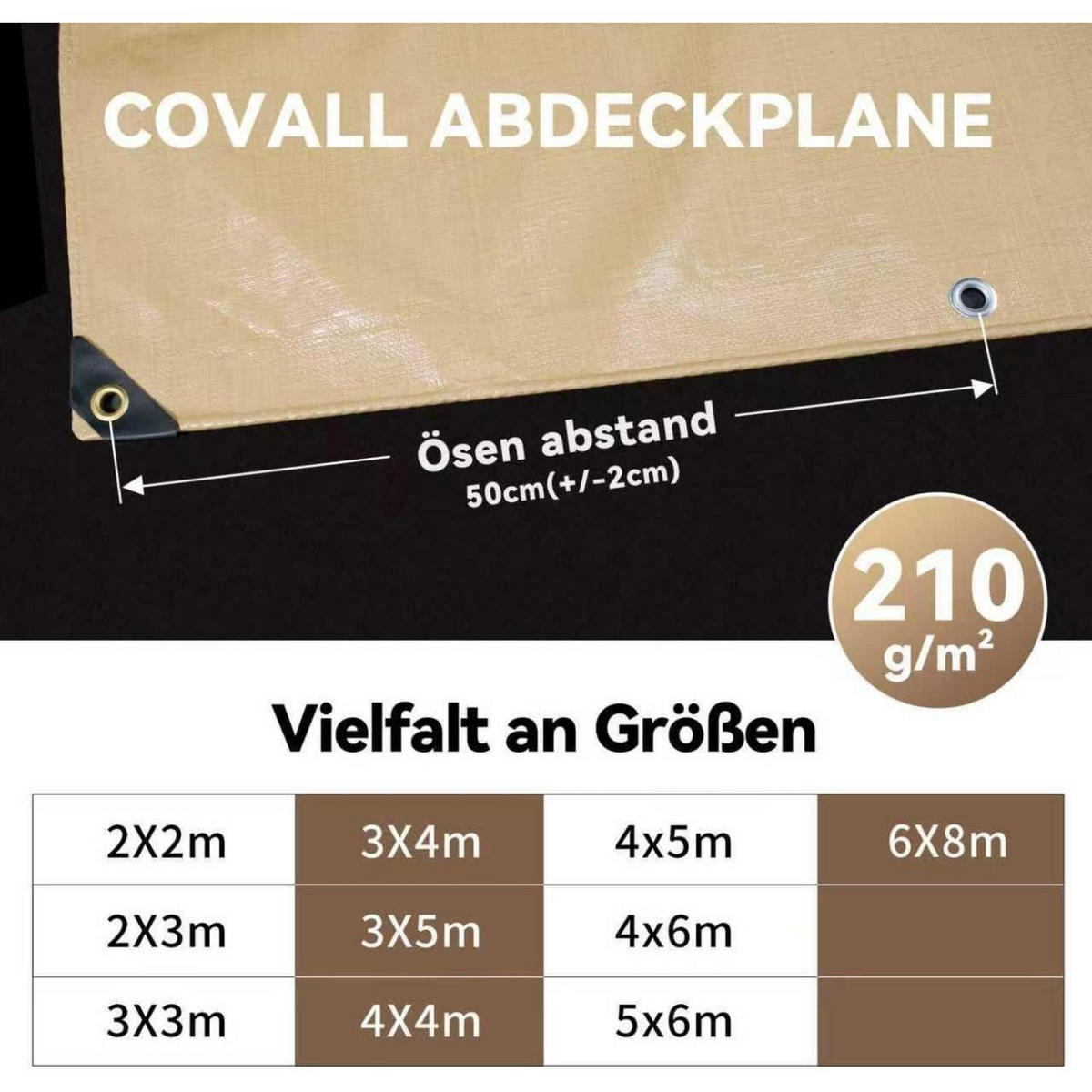 ABDECKPLANE 4 x 5 m wasserdicht reißfest UV-beständig beige - Beige, Kunststoff (500/400/1cm)