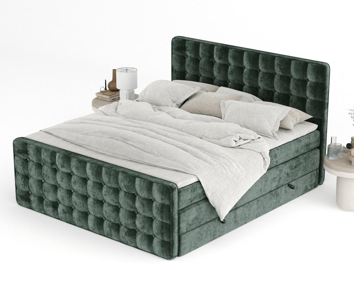 BOXSPRINGBETT Velouria Grün 180/200 cm - Schwarz/Grün, Holz/Holzwerkstoff (180/200cm) - Maison de Reve