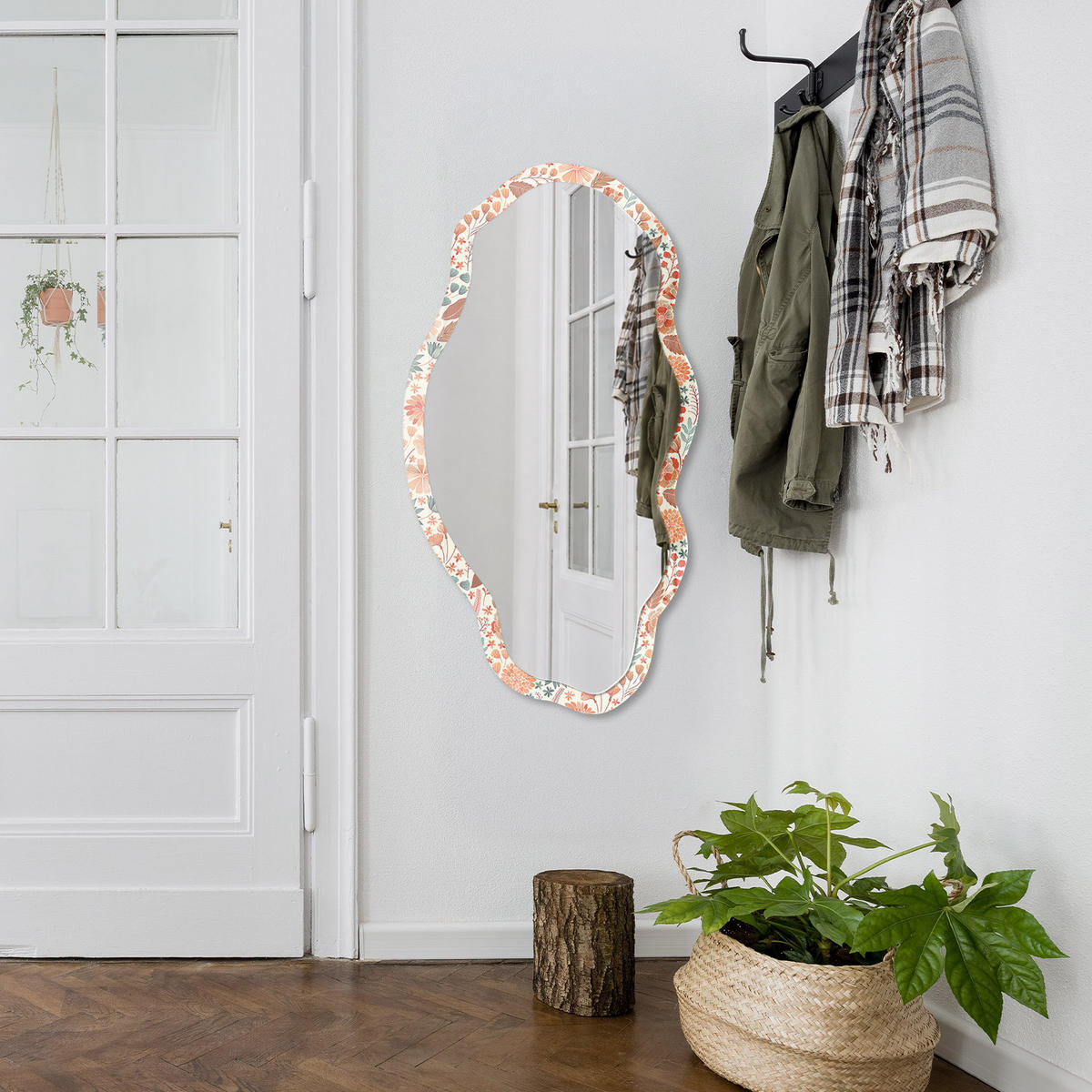 SPIEGEL 90x45 cm asymmetrisch mit Druck - Blumenmuster - Transparent, Glas (45/90/0.4cm) - TULUP