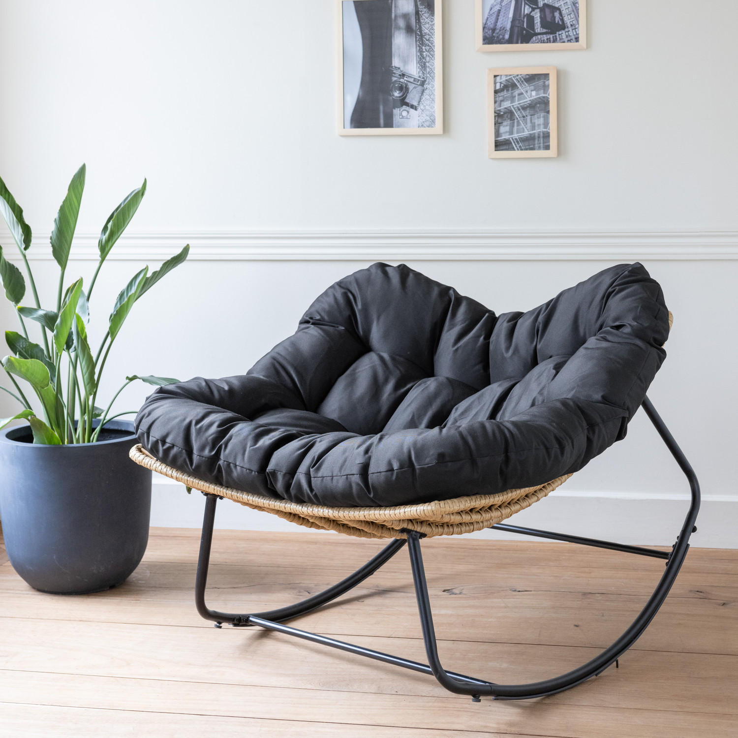 SCHAUKELSTUHL Cinta Schwarz - Schwarz, Textil (102/72/100cm) - Happy Garden