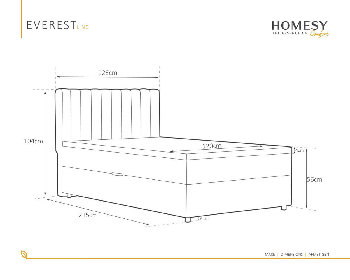 BOXBETT Everest 120 x 200 cm Einzelbett mit hochwertiger Bonell-Matratze und Topper - Beige, Holz (120/200cm) - Homesy