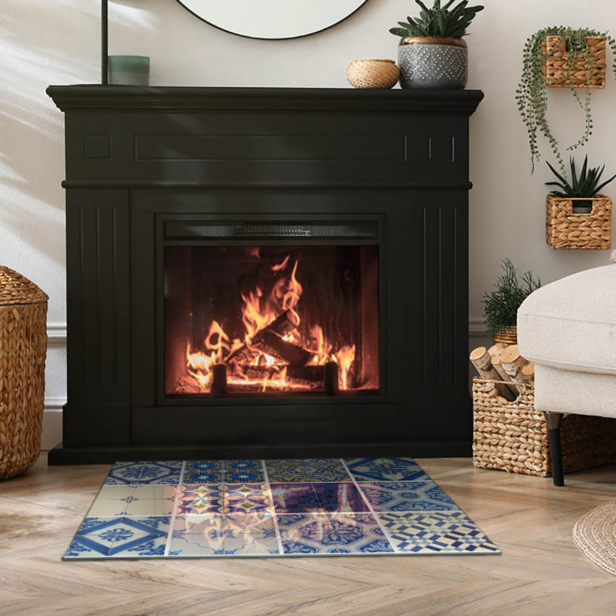 GLASPLATTE für Kamin 80x60 cm - Blau, Glas (80/60/0.4cm) - TULUP