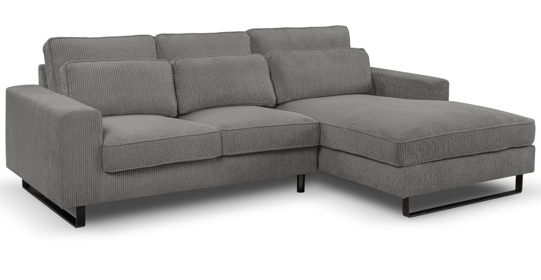SOFA grau Cord 276 cm, Ecksofa 4-Sitzer, L-Sofa Ottomane rechts - Schwarz/Grau, Holz/Textil (276/183cm) - Inn.Furn