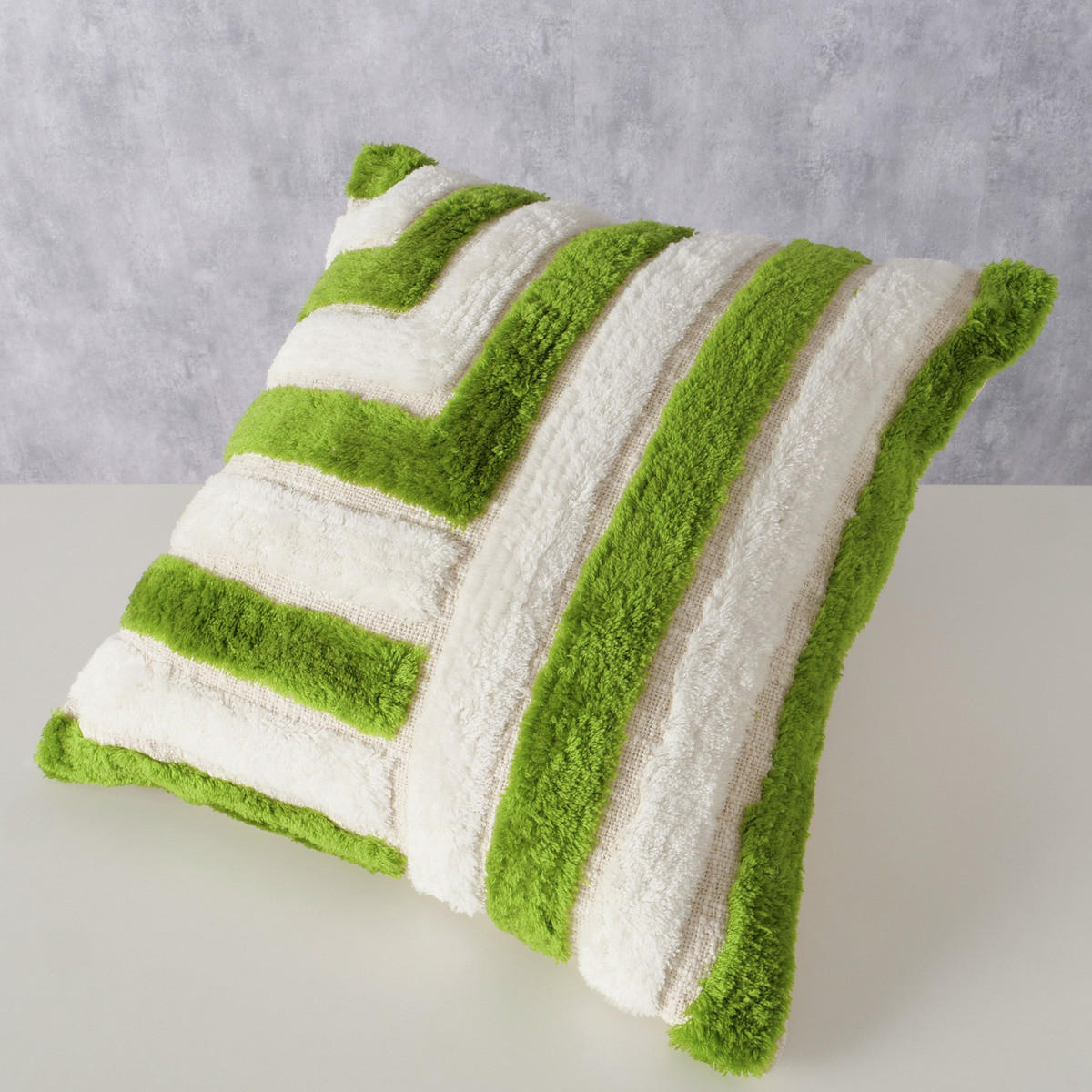 BAUMWOLLKISSEN mit geometrischem Muster Elino 40/40/15 cm - Grün, Naturmaterialien (40/40cm) - Boltze Home