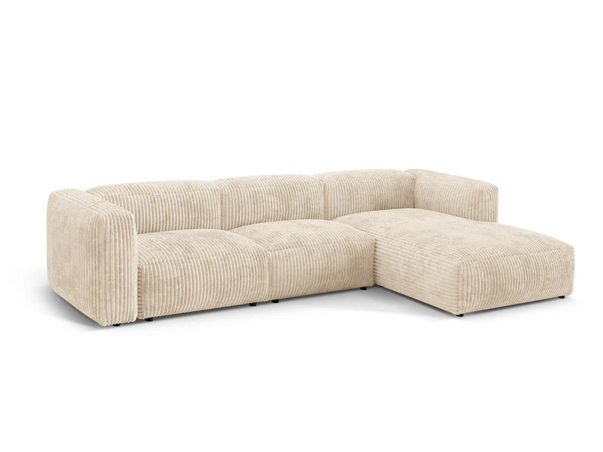 ECKSOFA modular rechts Martina aus Cord leichtes beige 3 Sitzplätze - Creme, Textil (176/332cm) - Micadoni