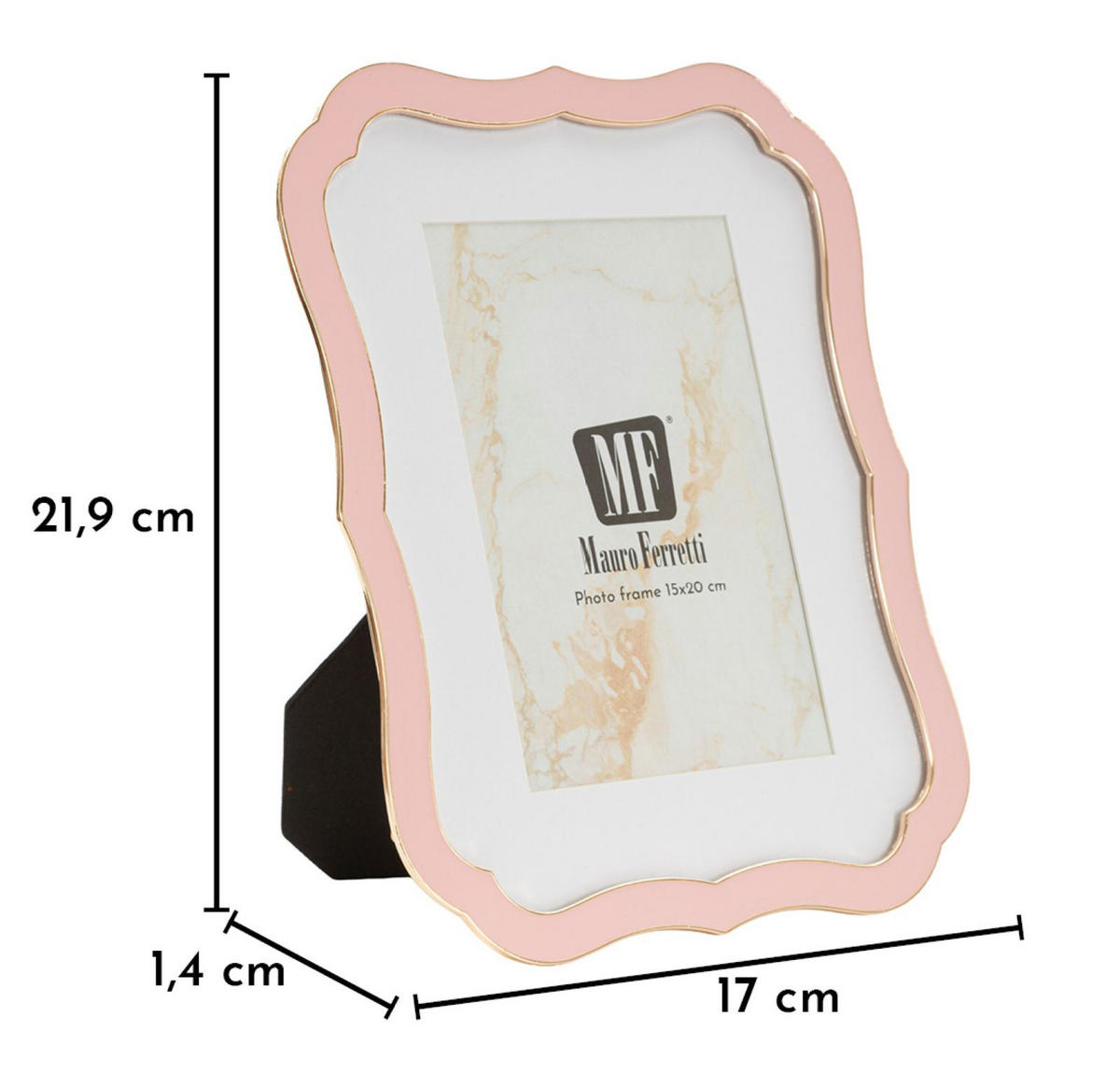 BILDERRAHMEN Margot, Fotoformat 15 x 20 cm, rosa und goldfarben, Zink und Glas, Rahmen 17 x 1,4 x 21,9 cm - Pink/Goldfarben, Glas/Metall (17/21.9/1.4cm) - Mauro Ferretti