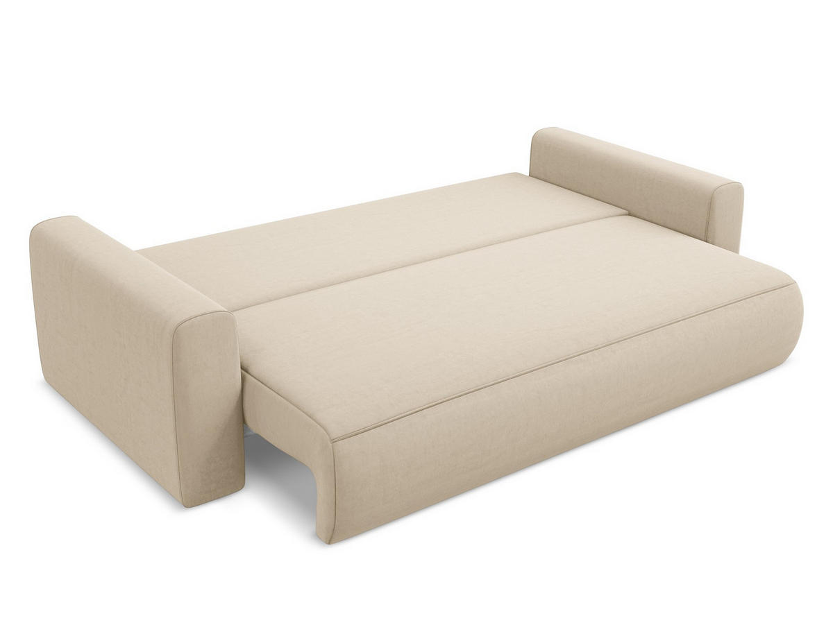 3-SITZER SOFA mit Schlaffunktion Samt Stoff Beige - Beige/Creme, Kunststoff/Textil (238/82/105cm) - Makamii