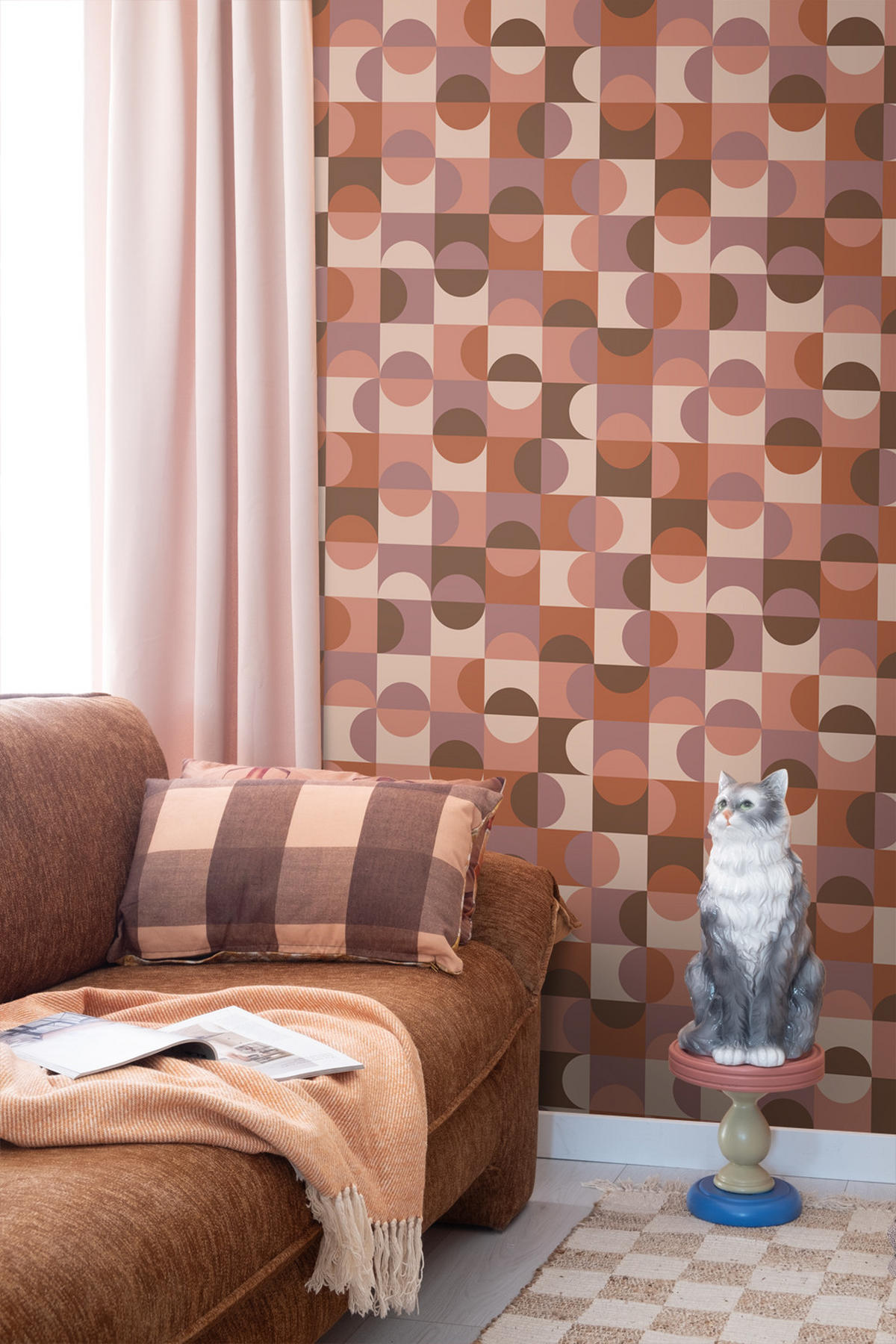 TAPETE Kreise im Bauhaus-Stil 50 x 900 cm - Terracotta, Papier (50/900cm) - ESTAhome