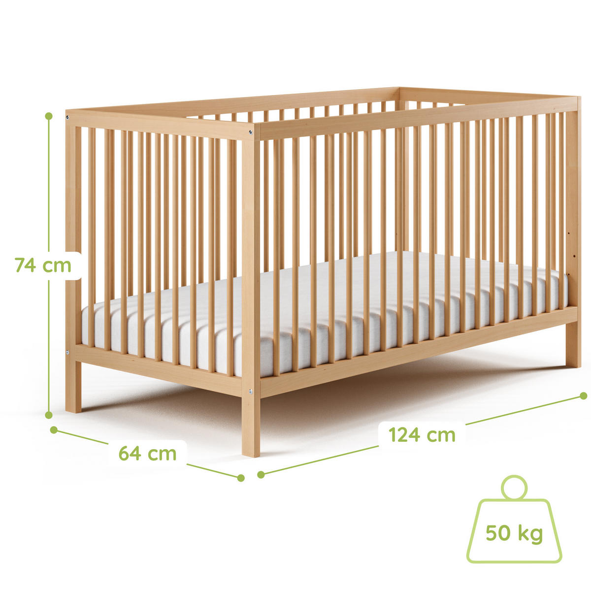 BABYBETT mit Matratze 60x120 cm in Weiß - Naturfarben, Holz (60/120cm) - Kids Collective