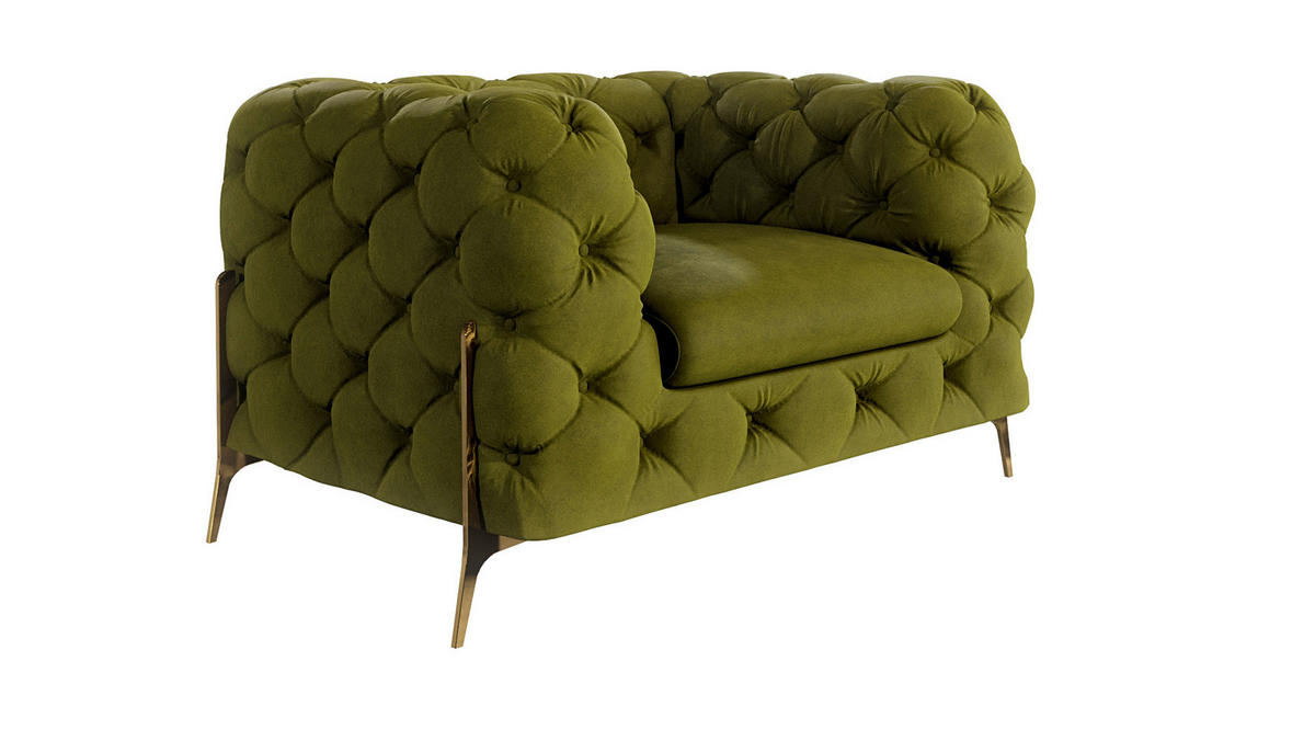 CHESTERFIELD-SESSEL Lexi Olive Samt - Goldfarben/Olivgrün, Holz/Textil (125/75/100cm) - S-Style Möbel