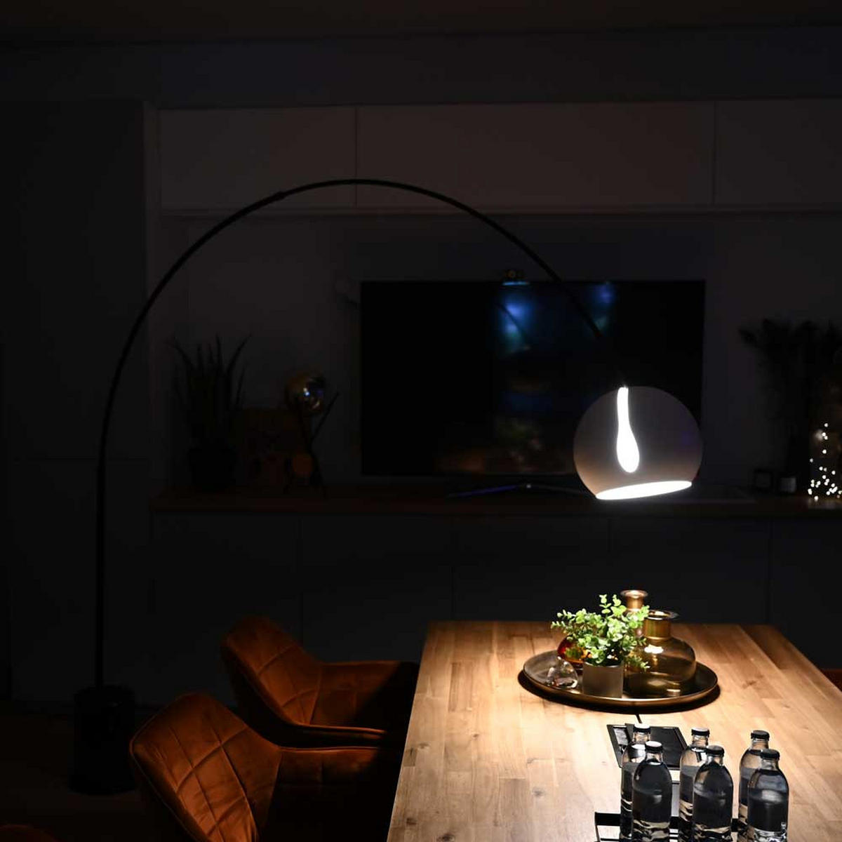 STEHLAMPE Ball Bogenlampe Marmor Schwarz - Schwarz, Stein (30/30/220cm) - s.luce