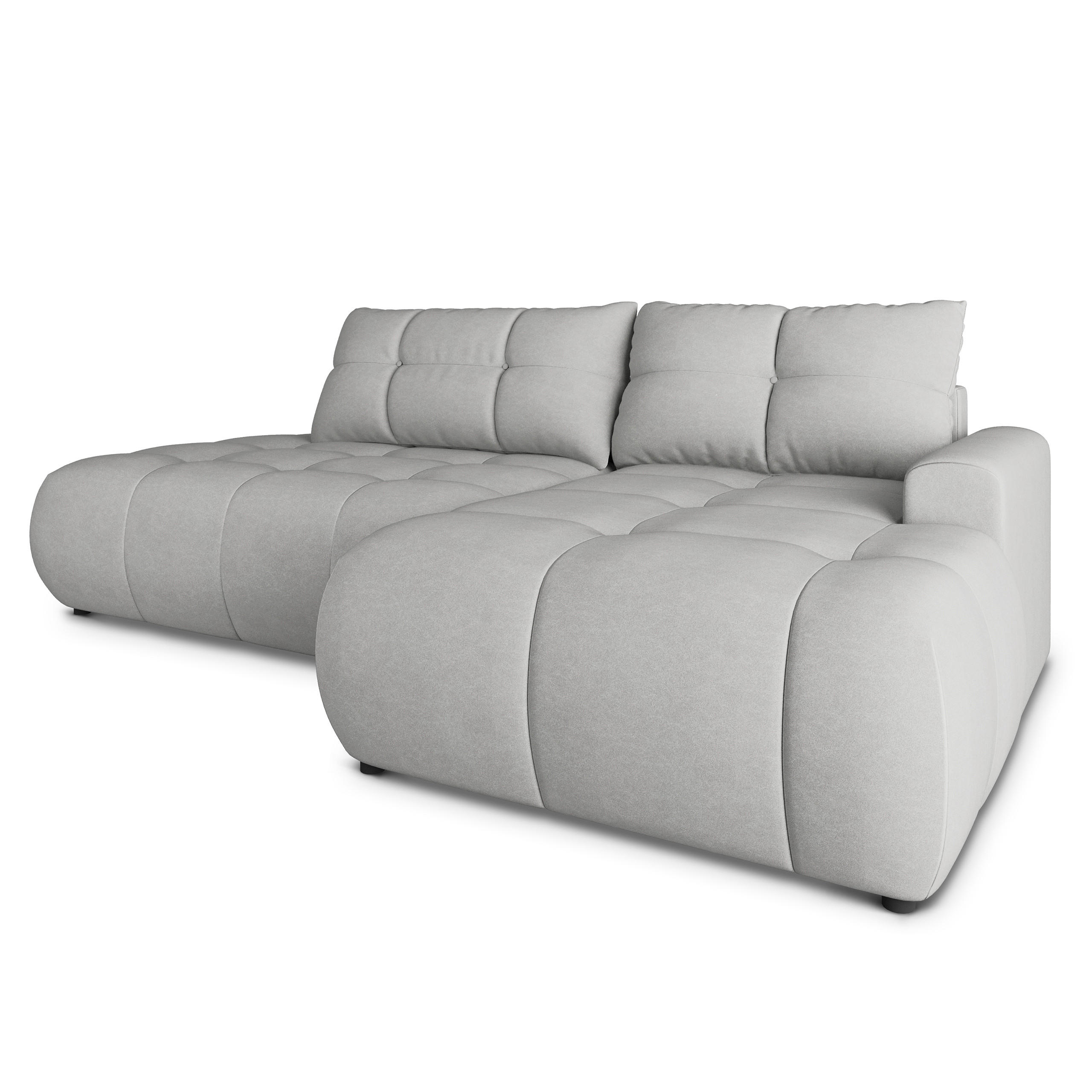 ECKSOFA FLUMA CL R-S Hellgrau Samtstoff mit Schlaffunktion - Hellgrau, Holzwerkstoff/Textil (279/158cm) - MASSENO