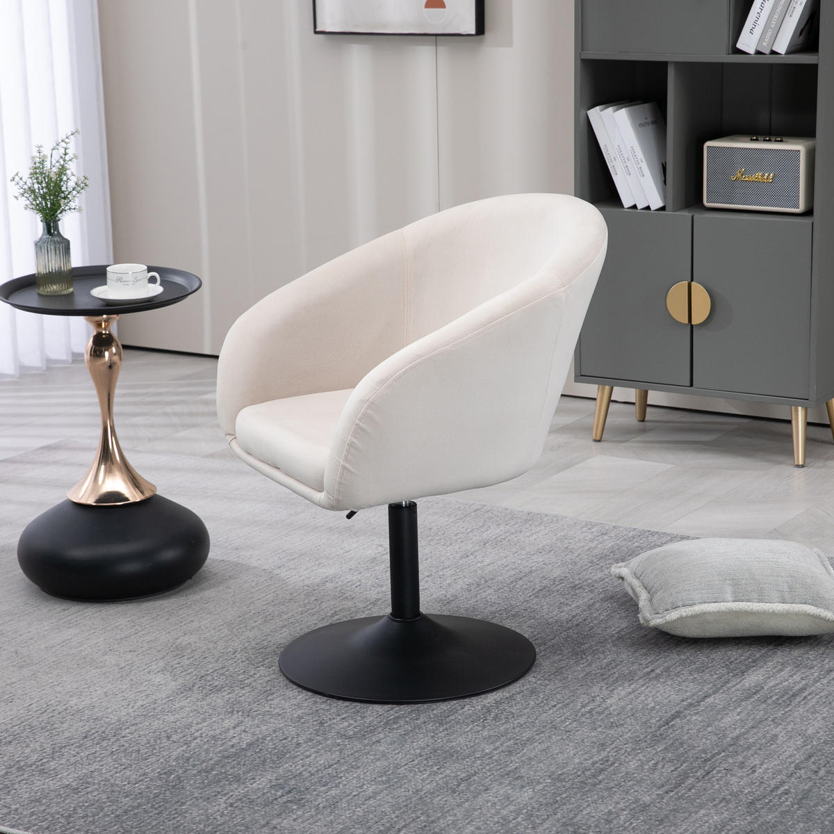 LOUNGESESSEL JAMAIKA mit Armlehnen Samt - Creme, Textil (59/95/59cm) - SVITA