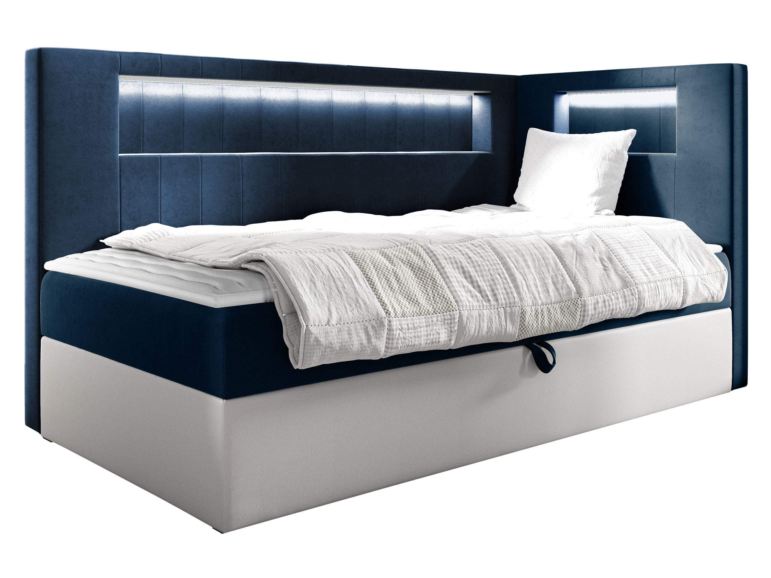 BOXBETT Gold Junior 3, Seite zum Öffnen des Bettkastens: Rechts - Blau/Weiß, Holz (90/200cm) - MIRJAN24